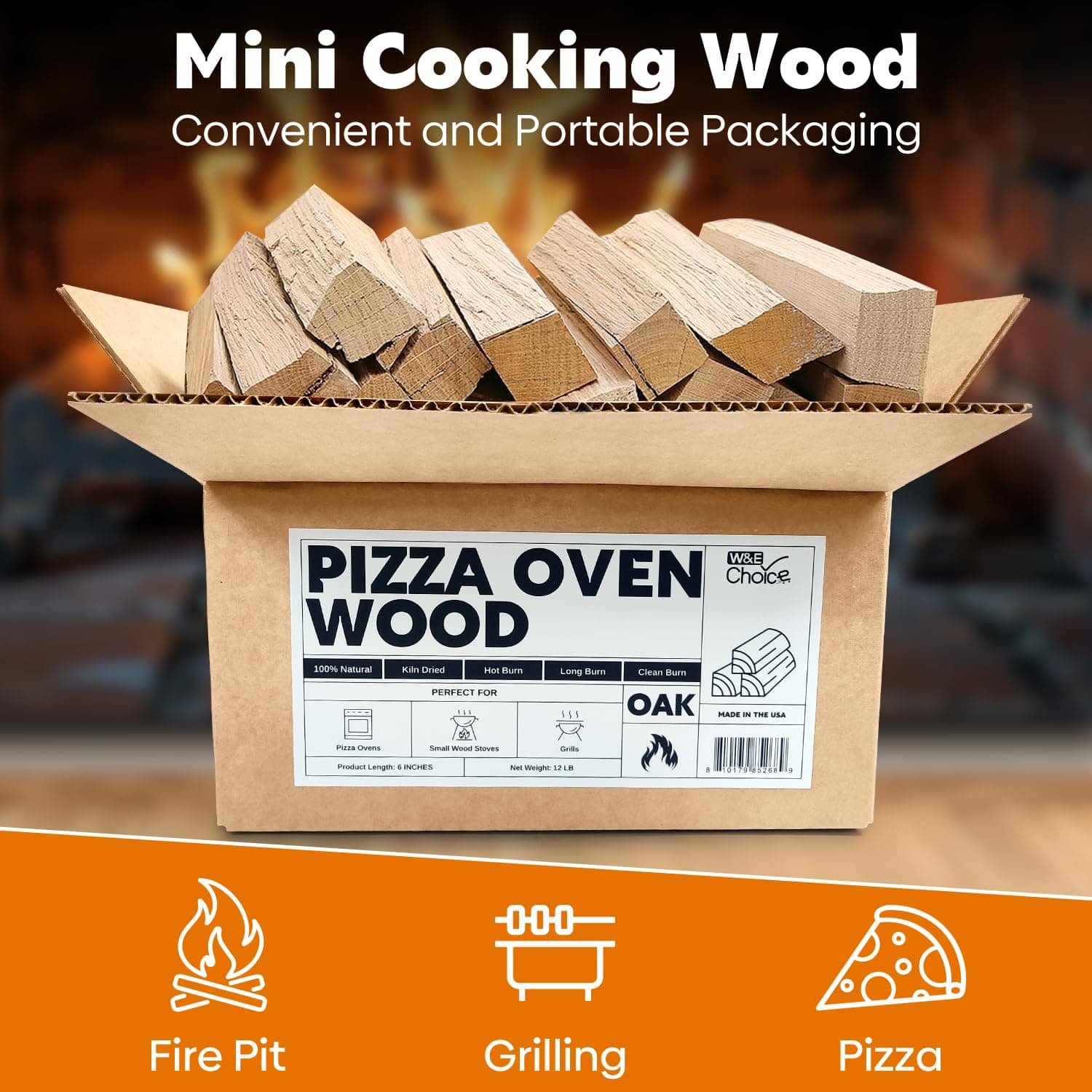 W&E Choice Pizza Oven Wood 6 Inch Mini Logs, 12 lbs Box, Kiln Dried Oak Firewood - Thumbnail 4