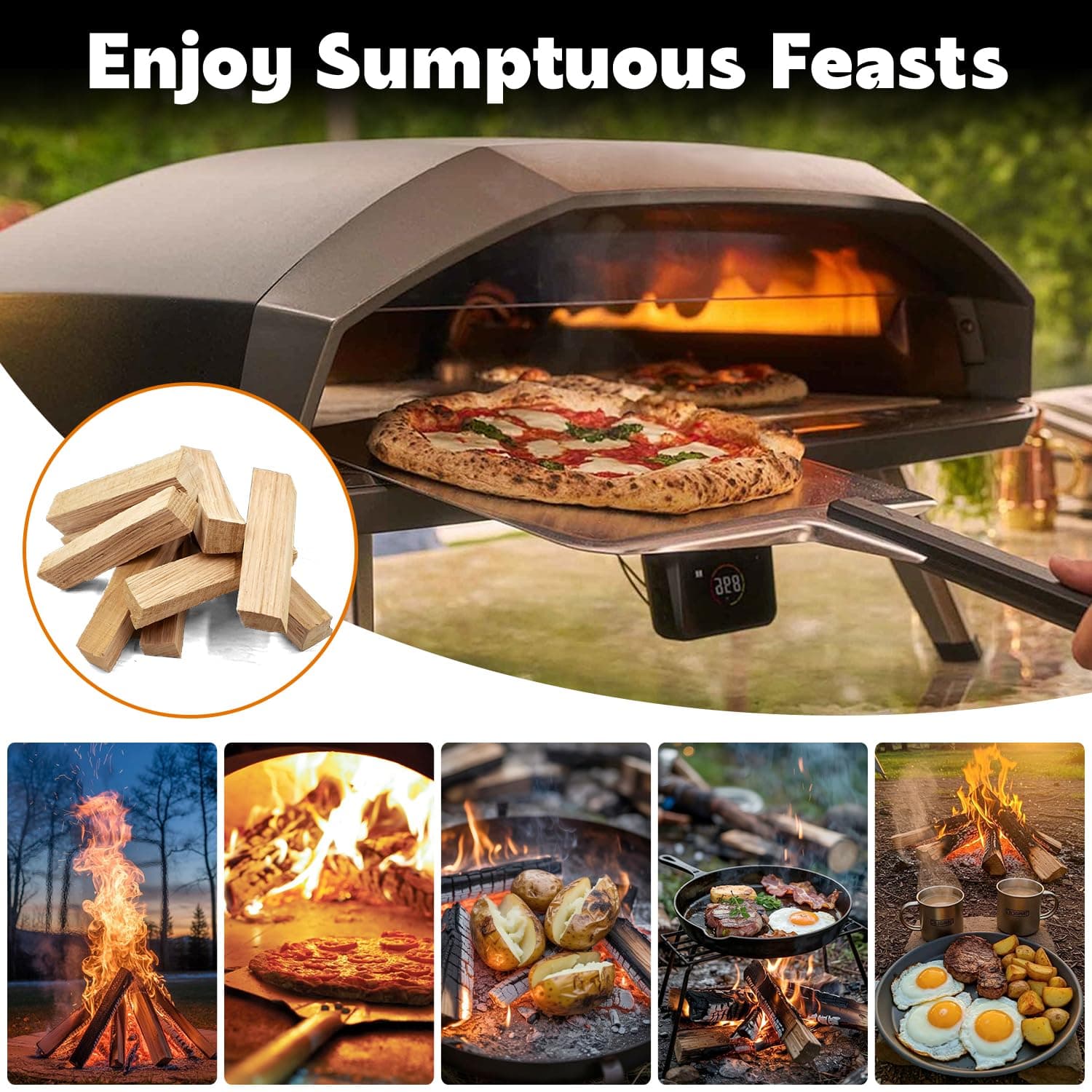 W&E Choice Pizza Oven Wood 6 Inch Mini Logs, 12 lbs Box, Kiln Dried Oak Firewood - Thumbnail 5