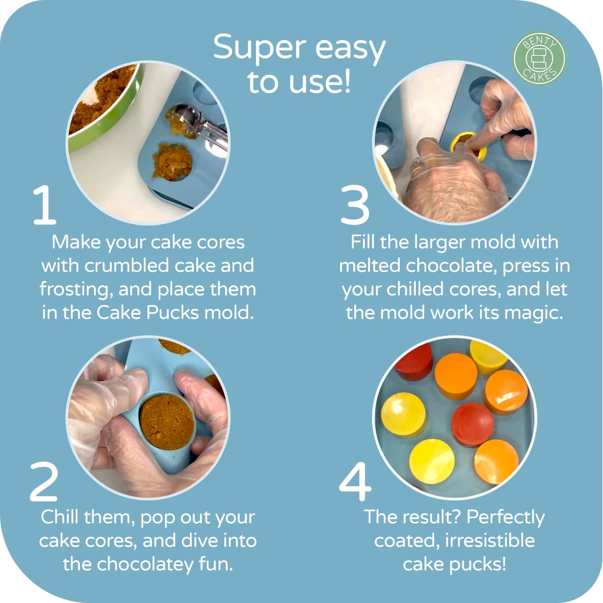 Benty Cakes Mini Cake Puck Mold Set Silicone BPA Free Includes Tray and Scraper - Thumbnail 7