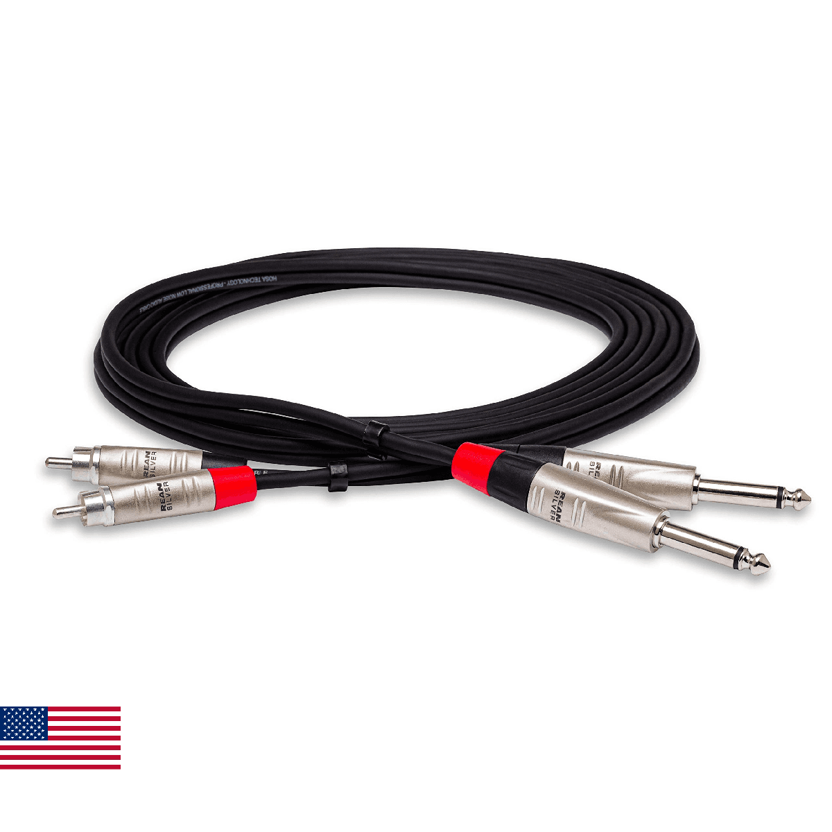 Hosa HPR-010X2 Pro Stereo Interconnect, Dual REAN 1/4 Inch TS to RCA, 10 Feet - Image 1