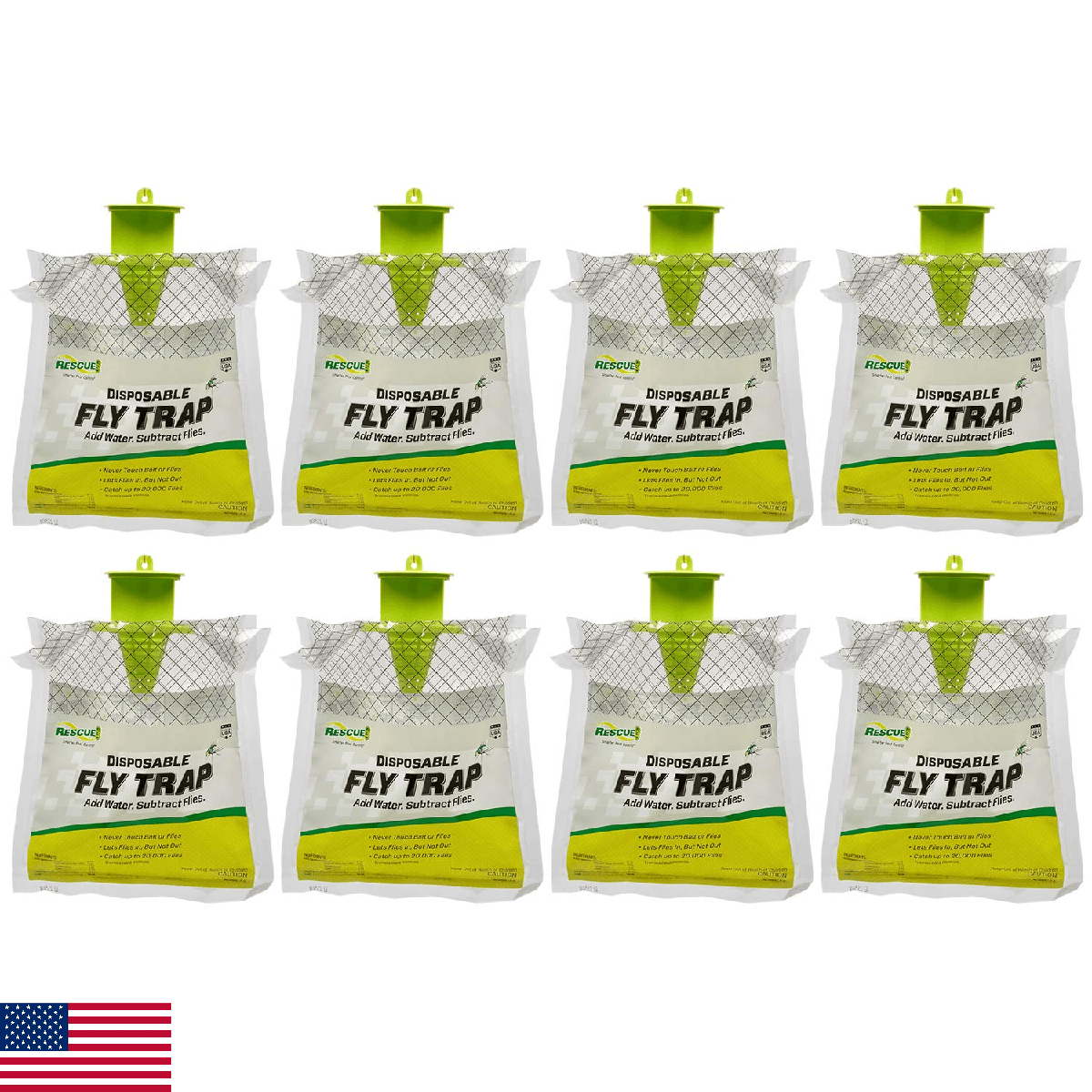 RESCUE! Outdoor Disposable Hanging Fly Trap - 8 Pack - Fast Acting, Easy Use - Image 1