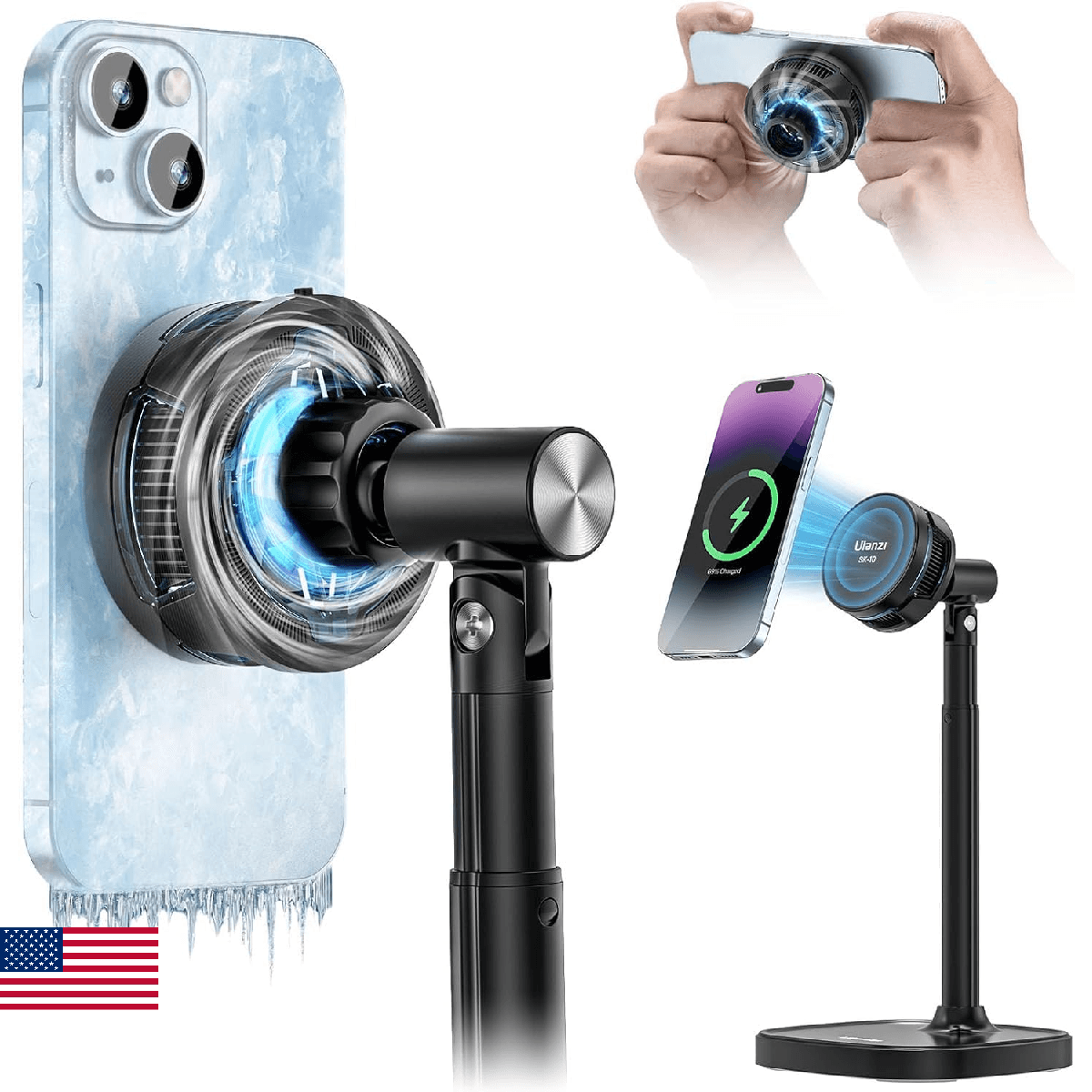 ULANZI SK-10 3 in 1 Semiconductor Cooling Fan - Magnetic Cell Phone Stand & Wire - Image 1