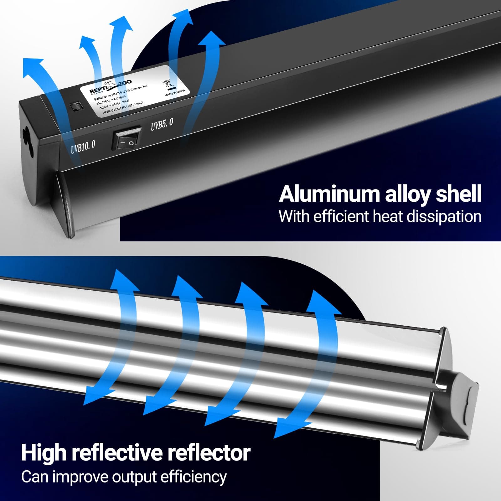 REPTI ZOO Switchable UVB Light for Reptiles, 24W T5 UVB Light Combo Kit for Trop - Thumbnail 3