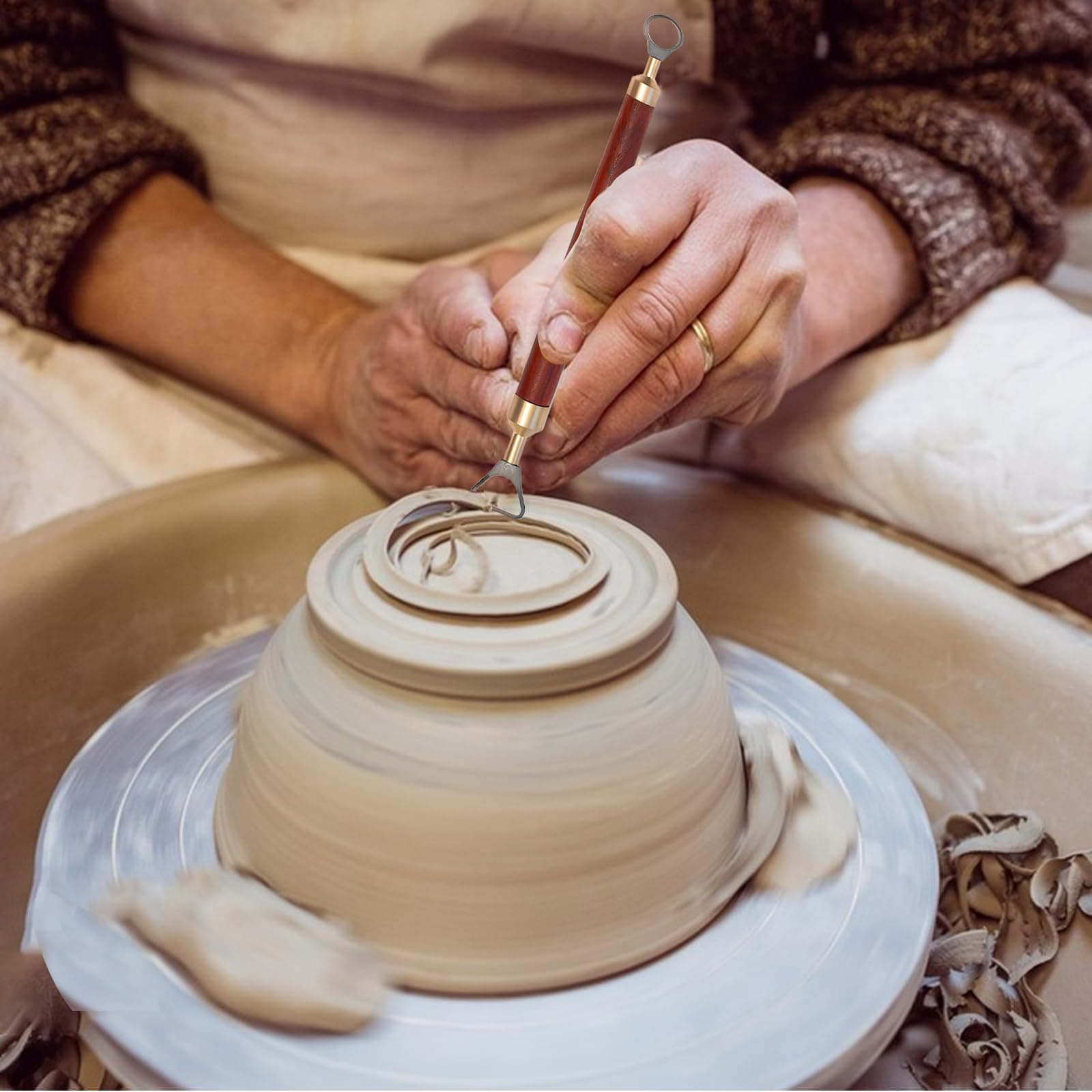 SYWAN Pottery Trimming Tool, Clay Sculpting Tools Tungsten Steel Cutter Head Afr - Thumbnail 9