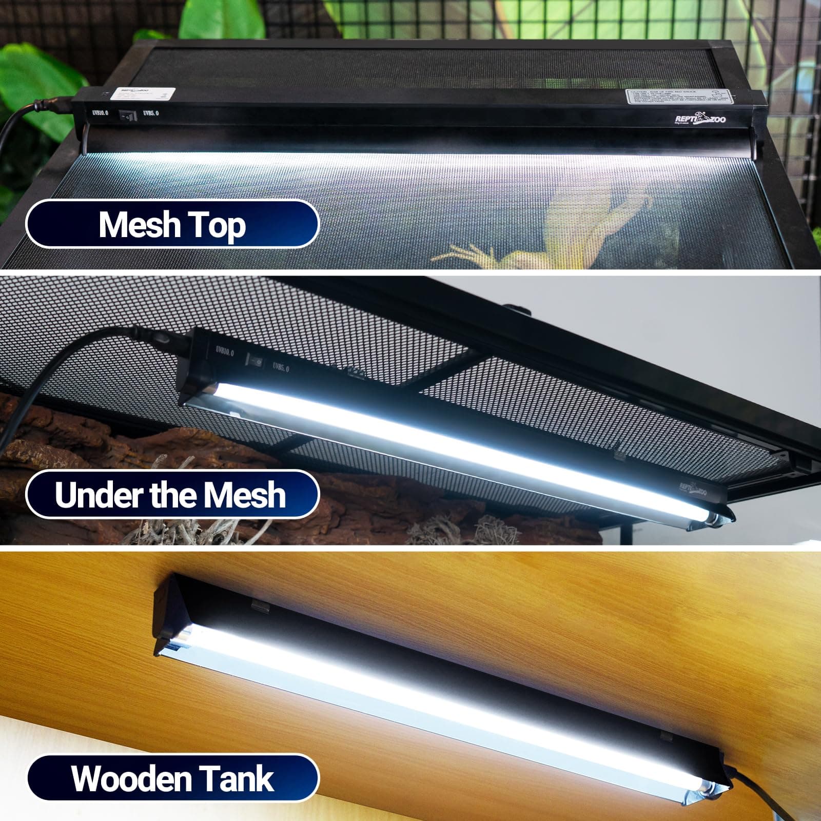 REPTI ZOO Switchable UVB Light for Reptiles, 24W T5 UVB Light Combo Kit for Trop - Thumbnail 5