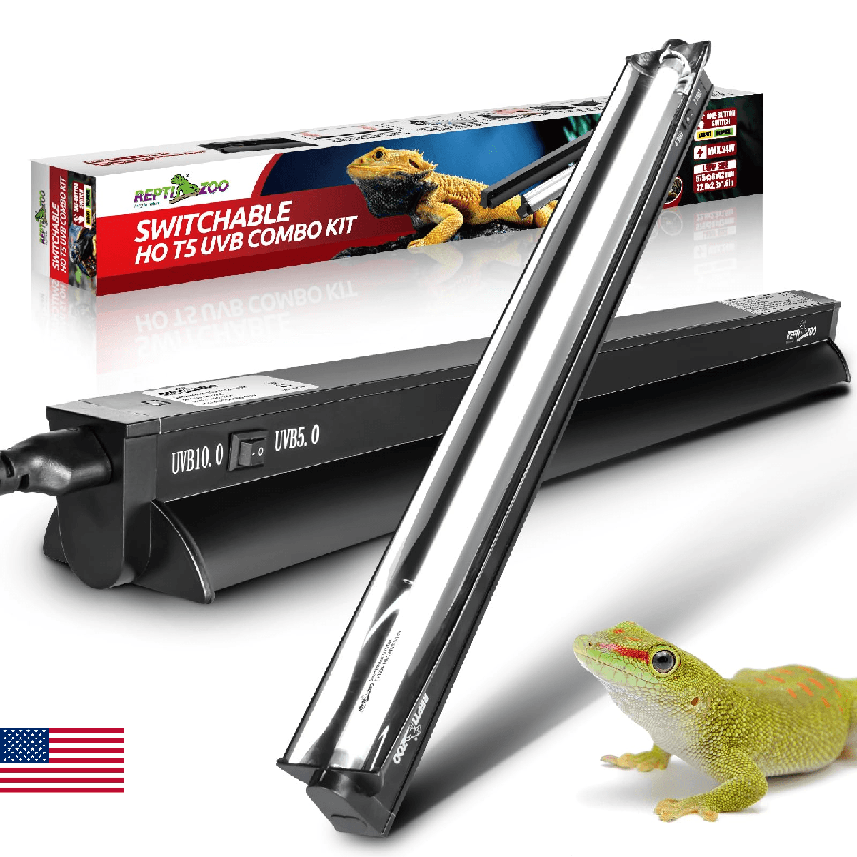REPTI ZOO Switchable UVB Light for Reptiles, 24W T5 UVB Light Combo Kit for Trop - Image 1