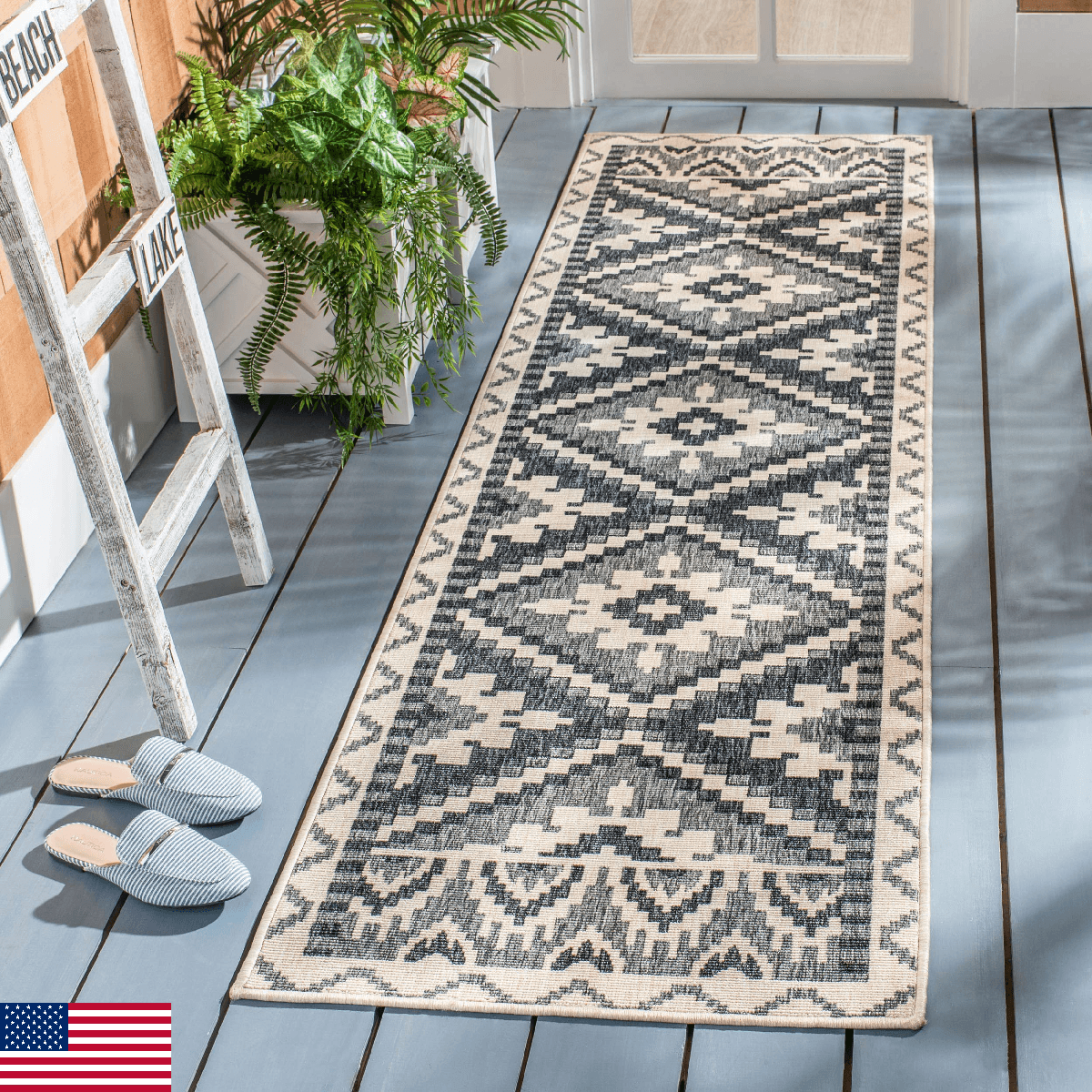 SAFAVIEH Washable Rug Outdoor Veranda Collection - 2' x 3'7", Beige & Grey, Non- - Image 1