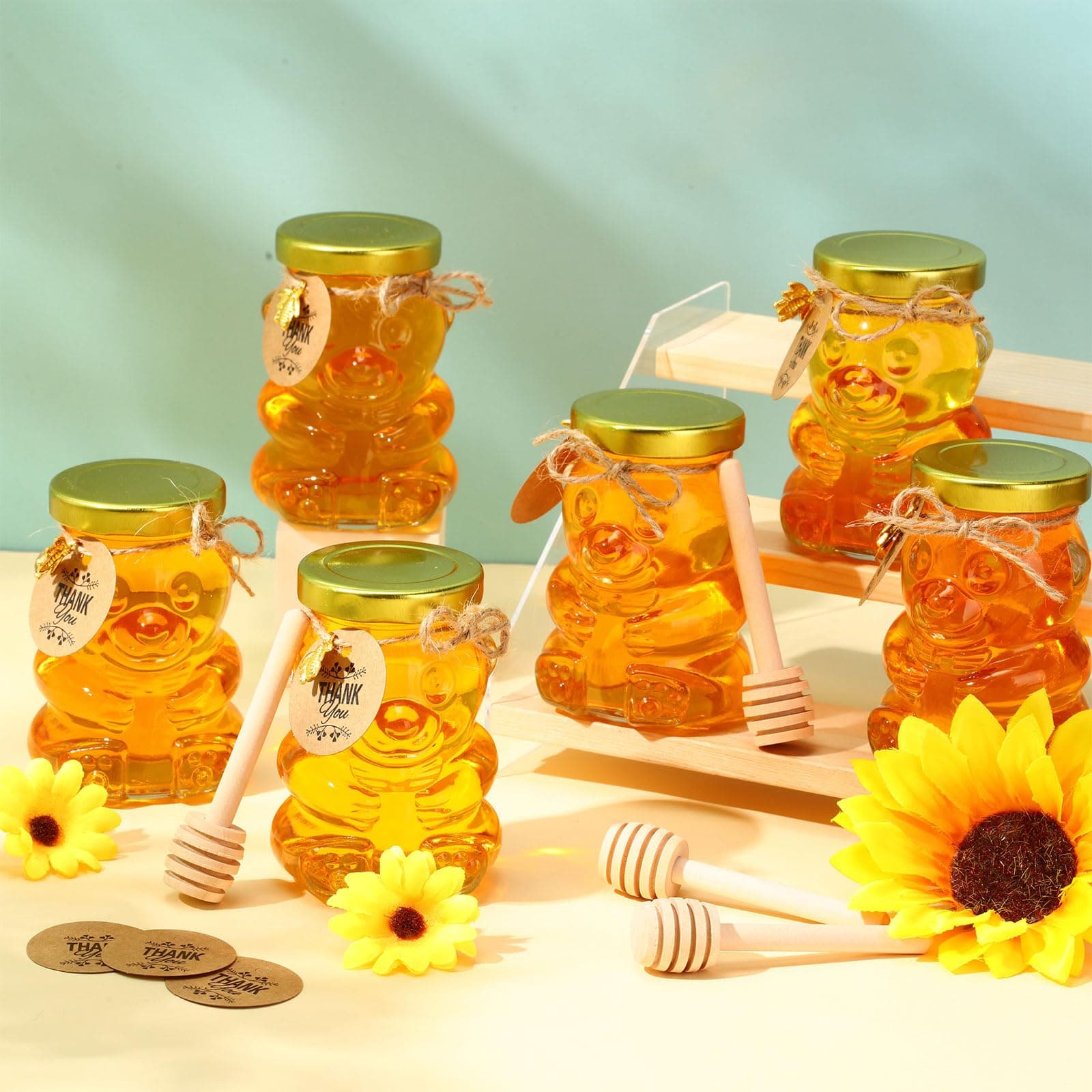 Pickmesh 24 Set 4 oz Bear Shaped Rosh Hashanah Glass Honey Jars with Dipper Bee - Thumbnail 7