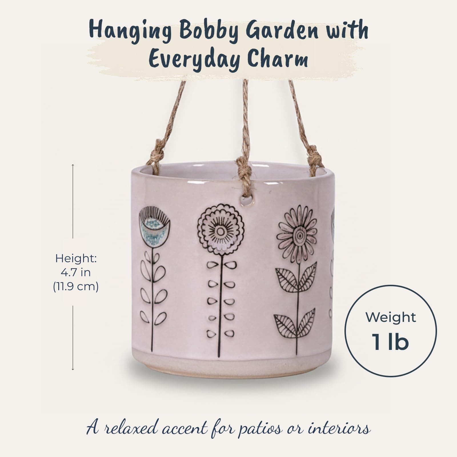 Blue Sky Ceramic Hanging Bobby Garden 5" Flower Pot, Multi Color - Thumbnail 3