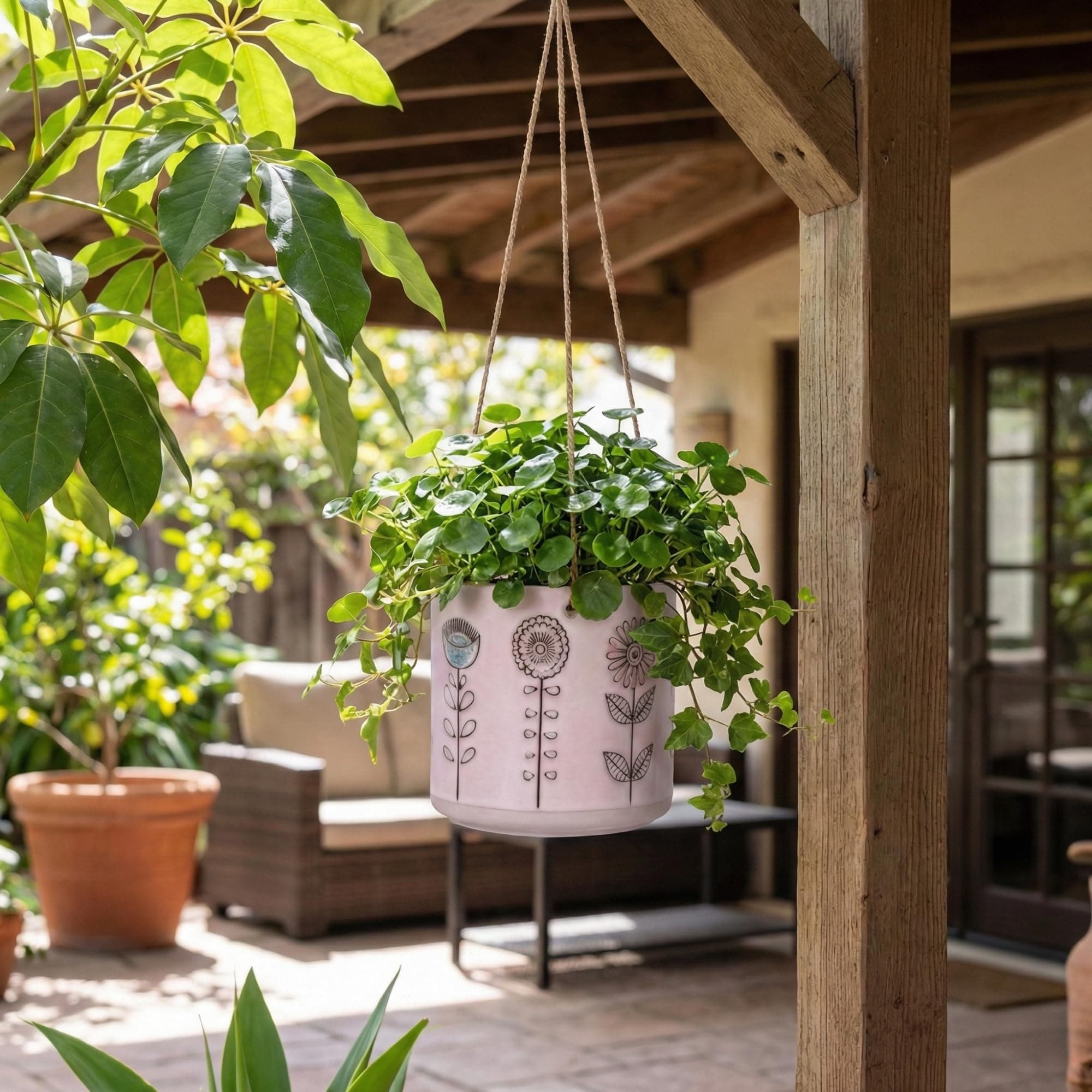 Blue Sky Ceramic Hanging Bobby Garden 5" Flower Pot, Multi Color - Thumbnail 2