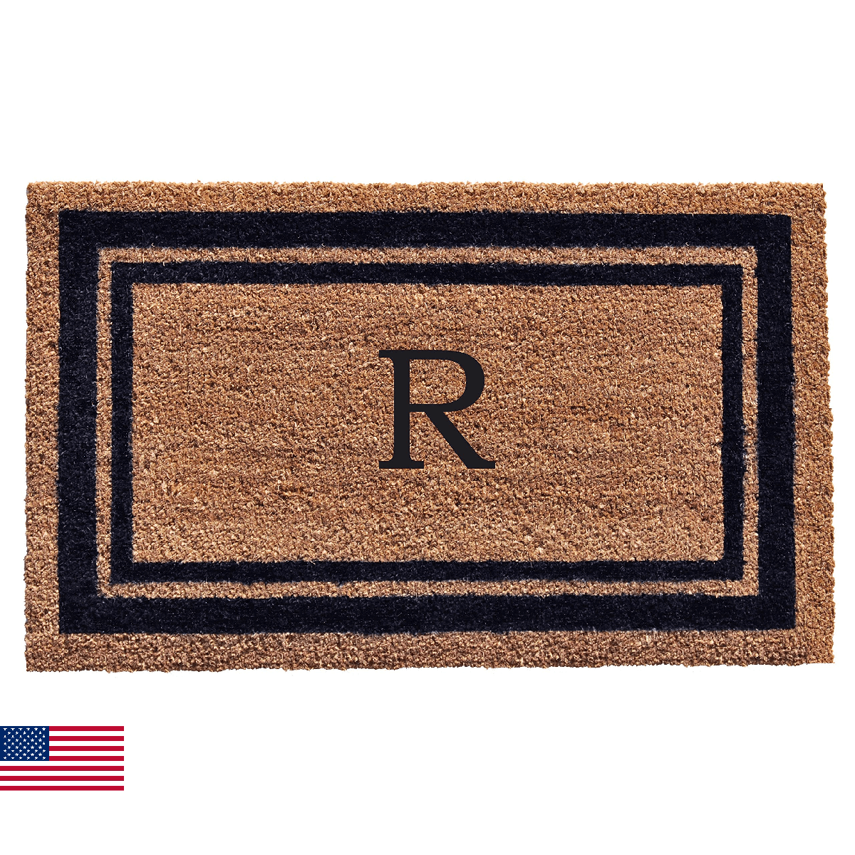 Calloway Mills 153001830R Dark Blue Border 18" x 30" Monogram Doormat (Letter R) - Image 1