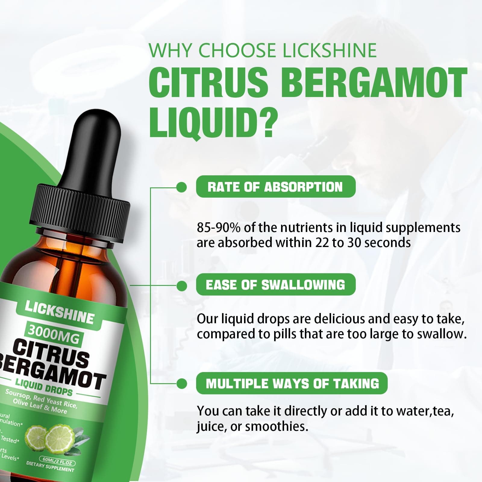 lickshine 2 Pack 3000mg Citrus Bergamot Liquid Drops - High Absorption - Cholest - Thumbnail 6