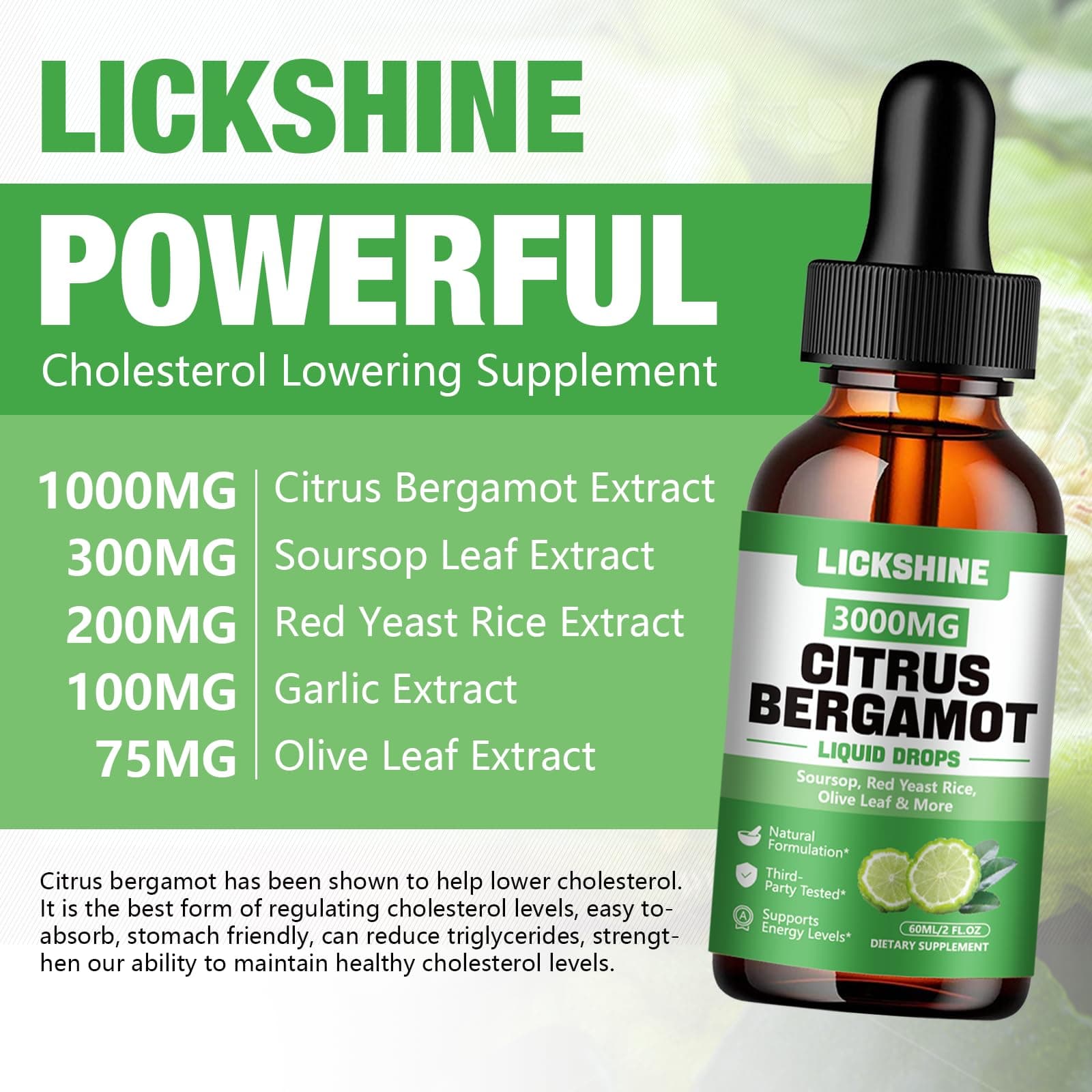 lickshine 2 Pack 3000mg Citrus Bergamot Liquid Drops - High Absorption - Cholest - Thumbnail 3