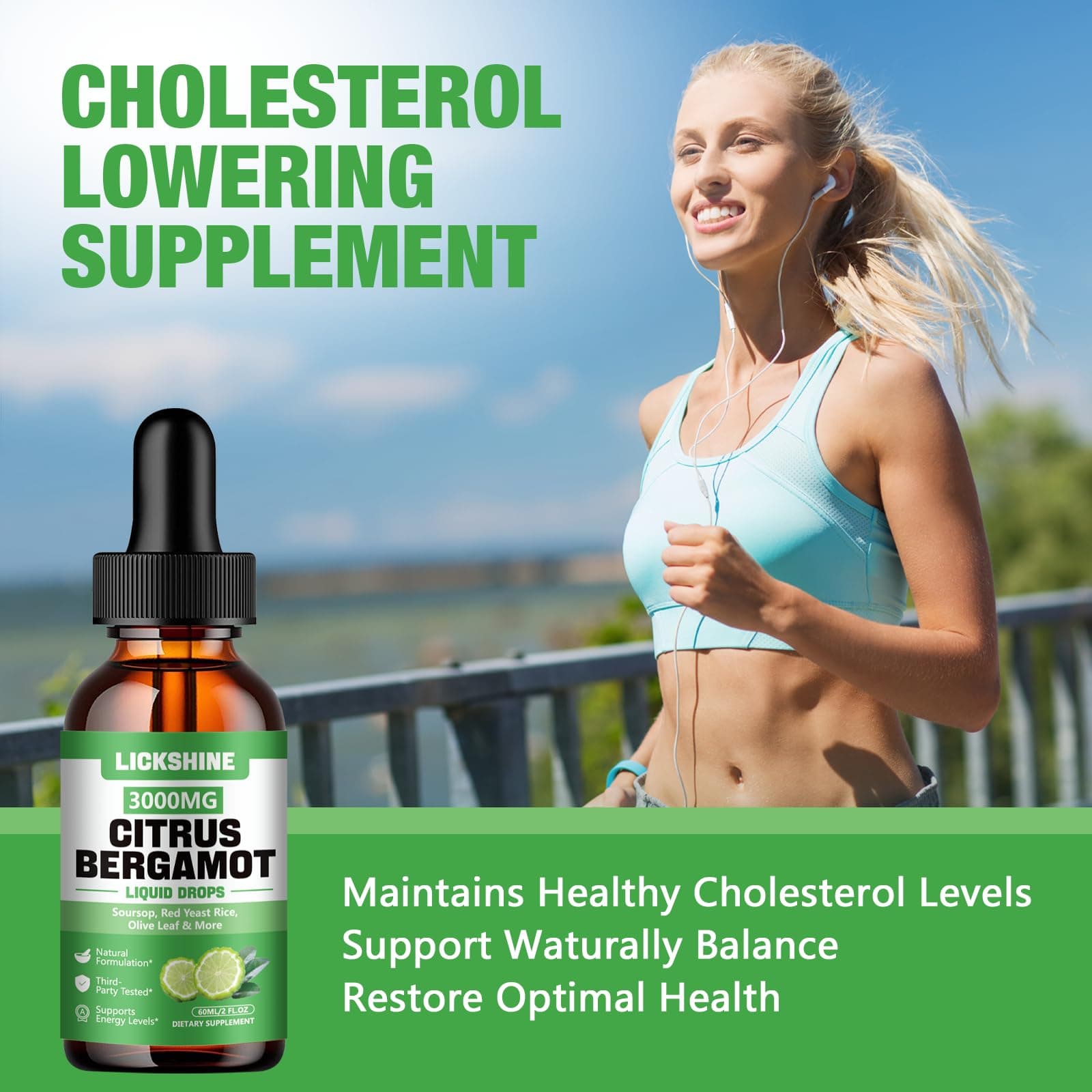 lickshine 2 Pack 3000mg Citrus Bergamot Liquid Drops - High Absorption - Cholest - Thumbnail 4