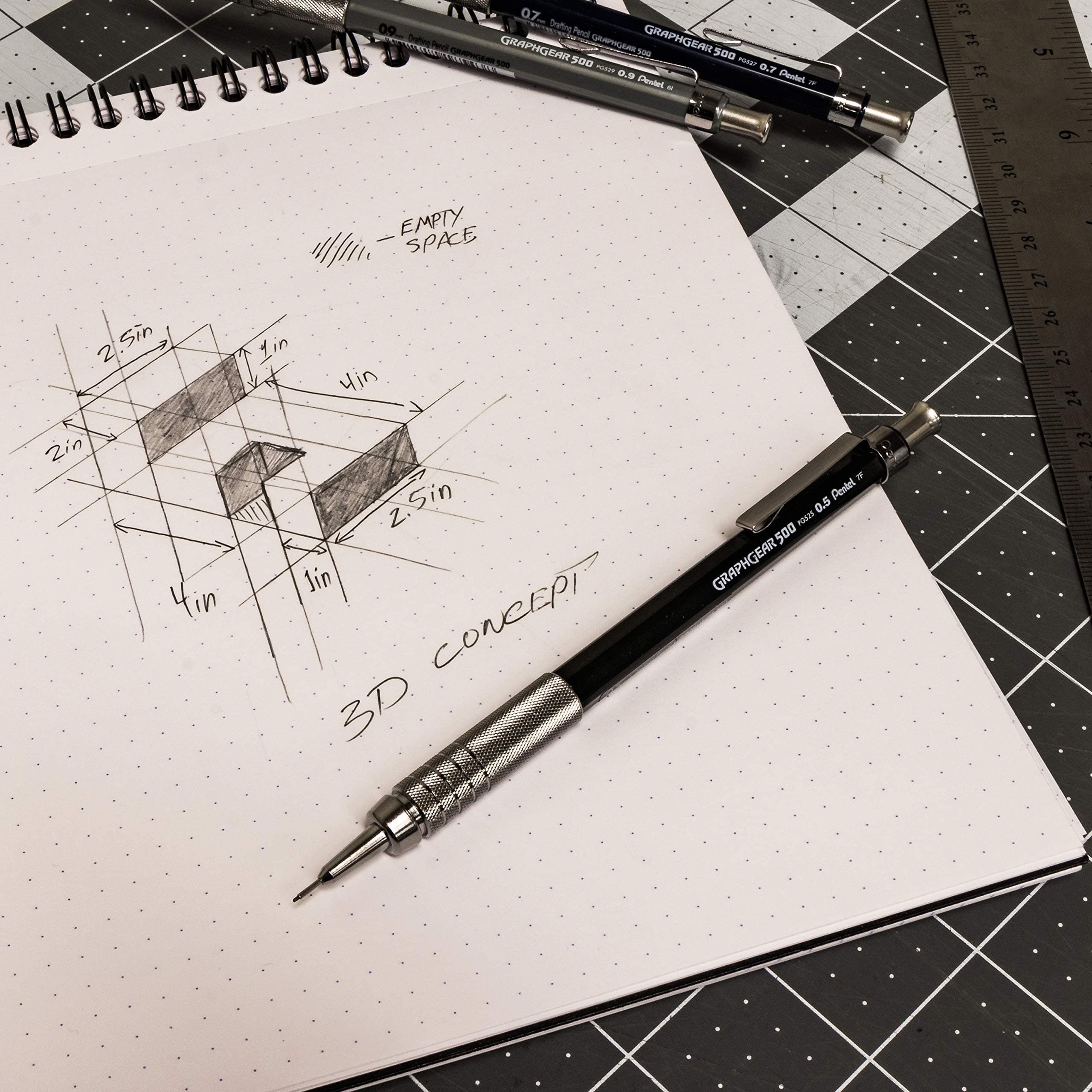 Pentel GraphGear 500 Limited Edition Mechanical Pencil Set, 0.3, 0.5, 0.7, 0.9mm - Thumbnail 6