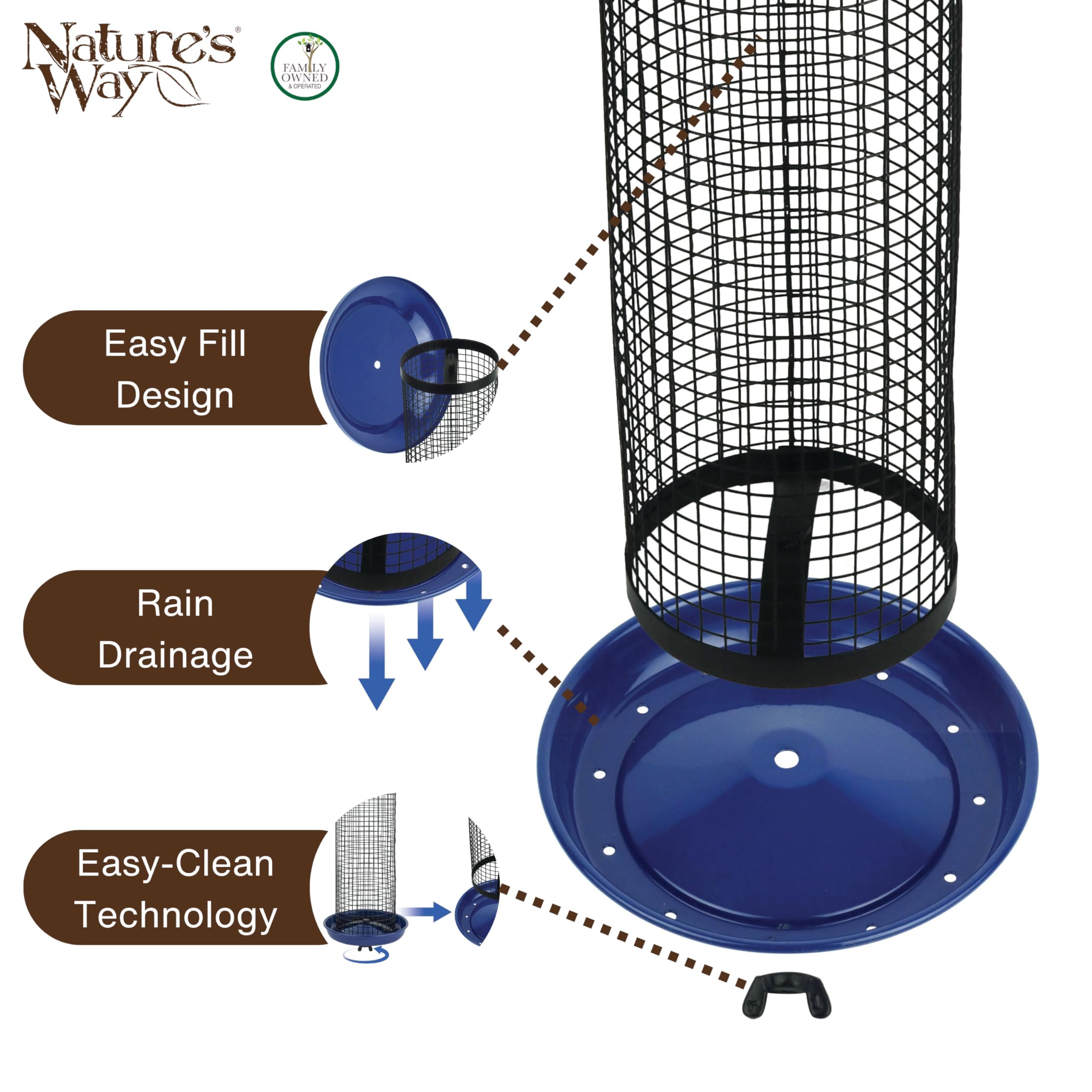 Nature's Way Cobalt Metal Mesh Mixed Seed and Peanut Bird Feeder for Wild Birds - Thumbnail 3