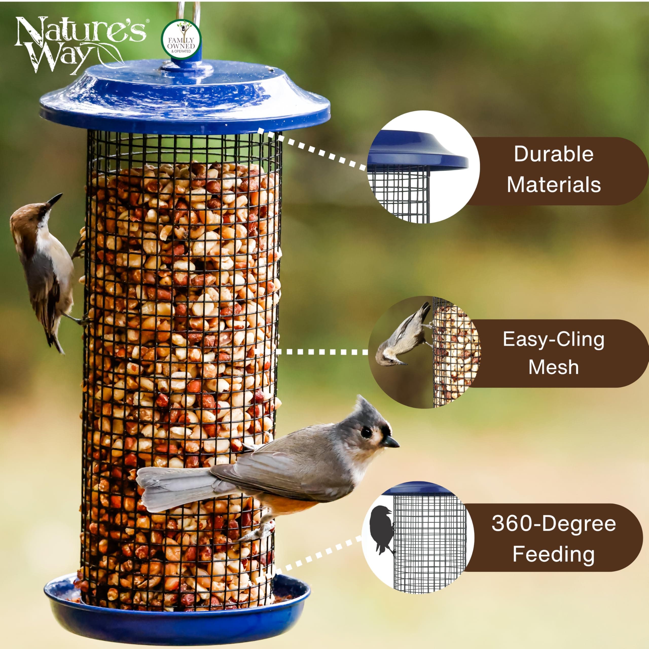 Nature's Way Cobalt Metal Mesh Mixed Seed and Peanut Bird Feeder for Wild Birds - Thumbnail 4