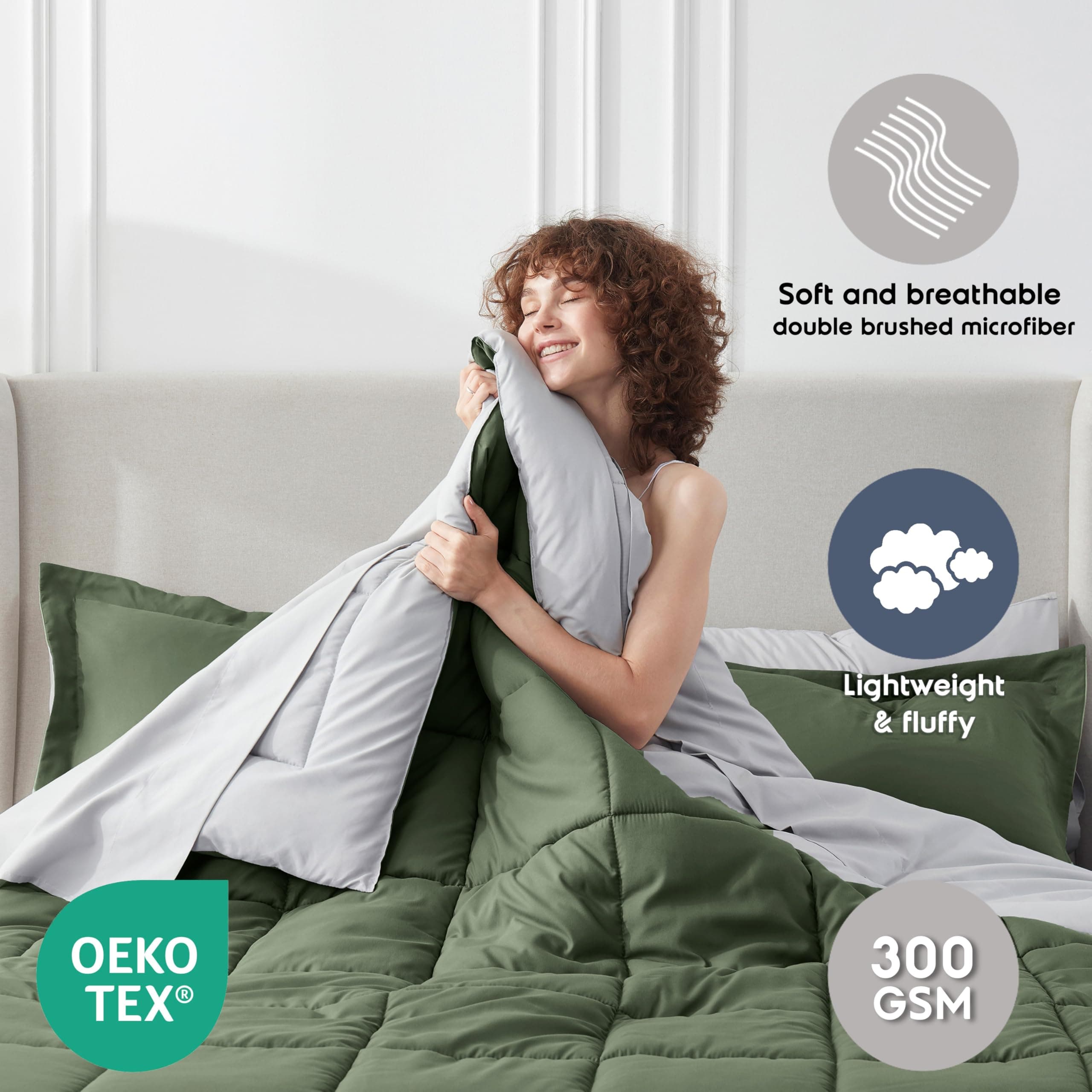 Nestl 7 Piece Full Comforter Set – Olive Green Reversible Bed in a Bag – Complet - Thumbnail 3