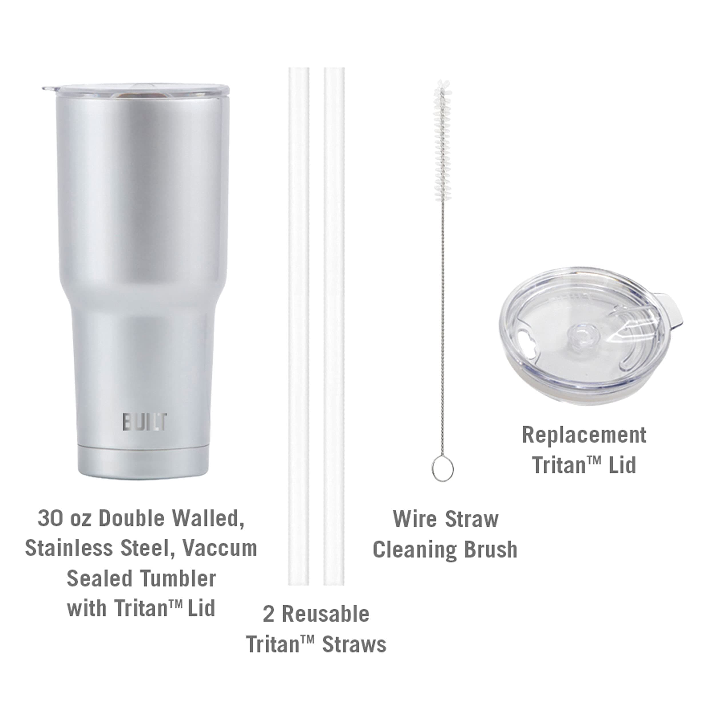 Built Double Walled Stainless Steel Tumbler Set with Replacement Lid 30oz 2 Reus - Thumbnail 3