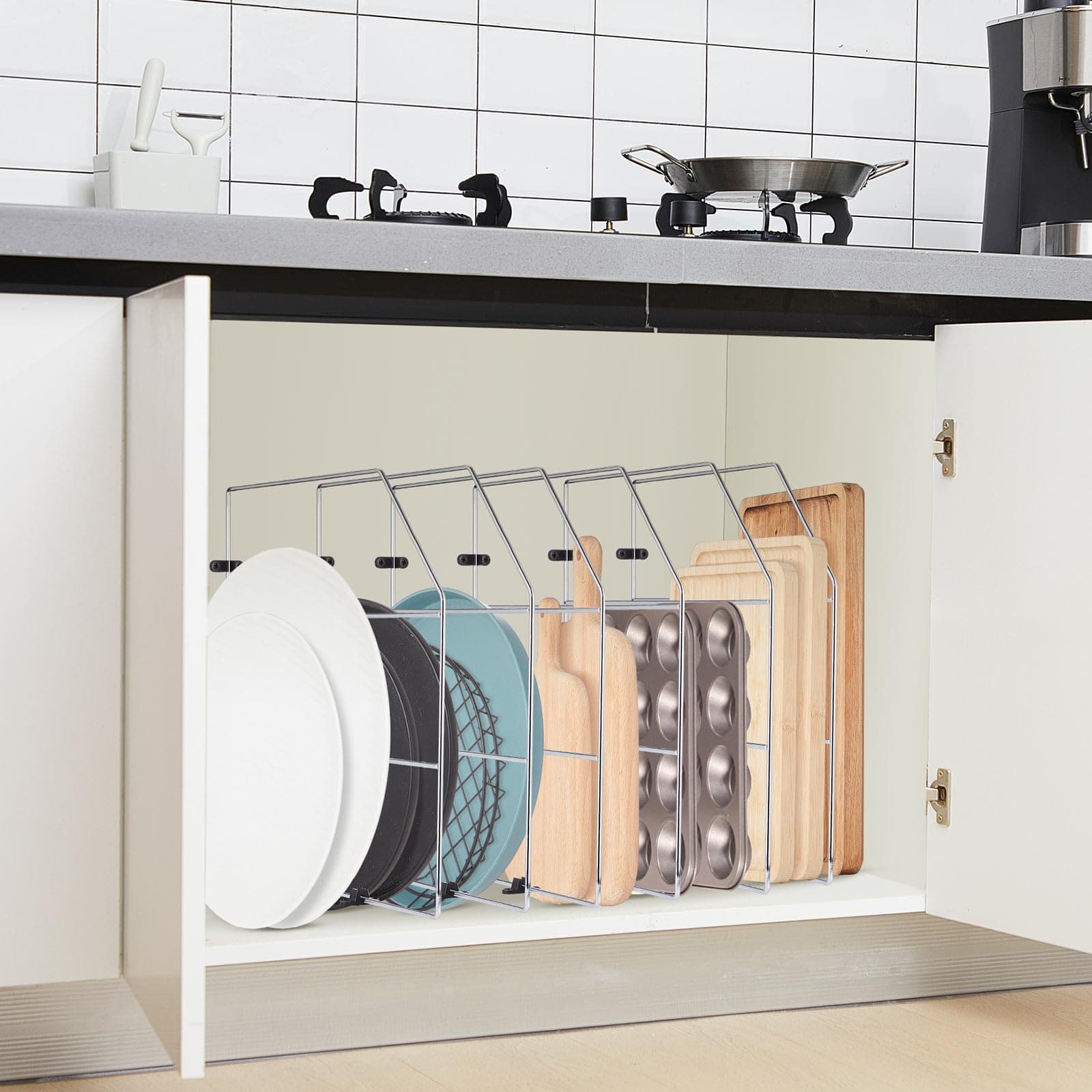 Blulu 6 Pcs Baking Sheet Organizer 18x20 Tray Dividers for Cabinets Chrome Pan R - Thumbnail 6