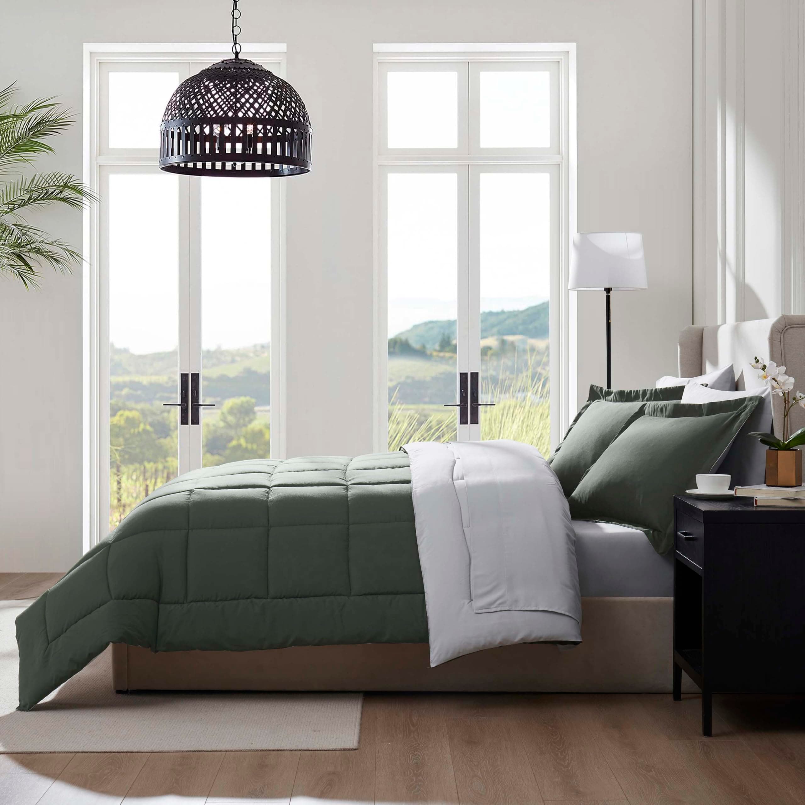 Nestl 7 Piece Full Comforter Set – Olive Green Reversible Bed in a Bag – Complet - Thumbnail 9