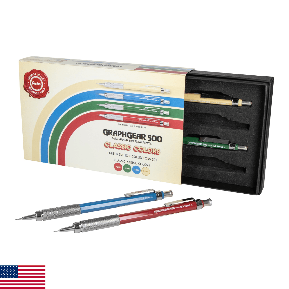 Pentel GraphGear 500 Limited Edition Mechanical Pencil Set, 0.3, 0.5, 0.7, 0.9mm - Image 1