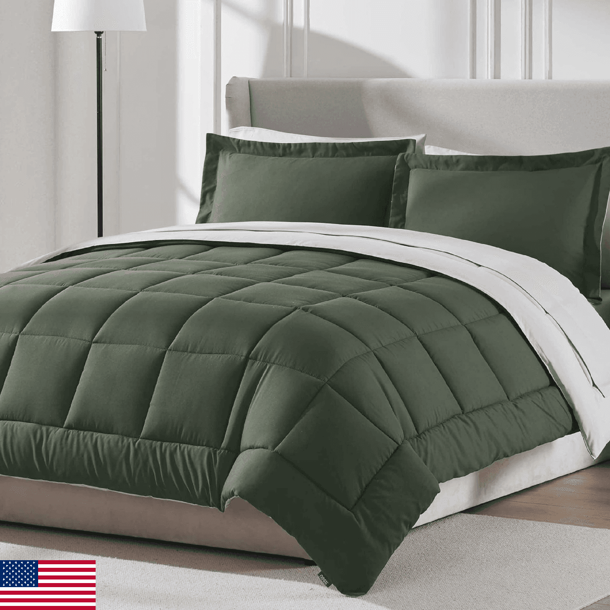 Nestl 7 Piece Full Comforter Set – Olive Green Reversible Bed in a Bag – Complet - Image 1