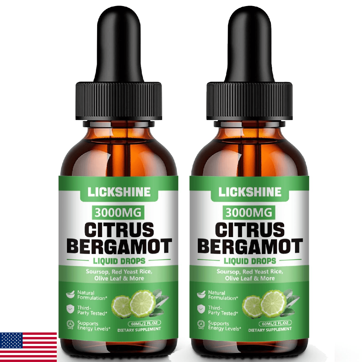 lickshine 2 Pack 3000mg Citrus Bergamot Liquid Drops - High Absorption - Cholest - Image 1