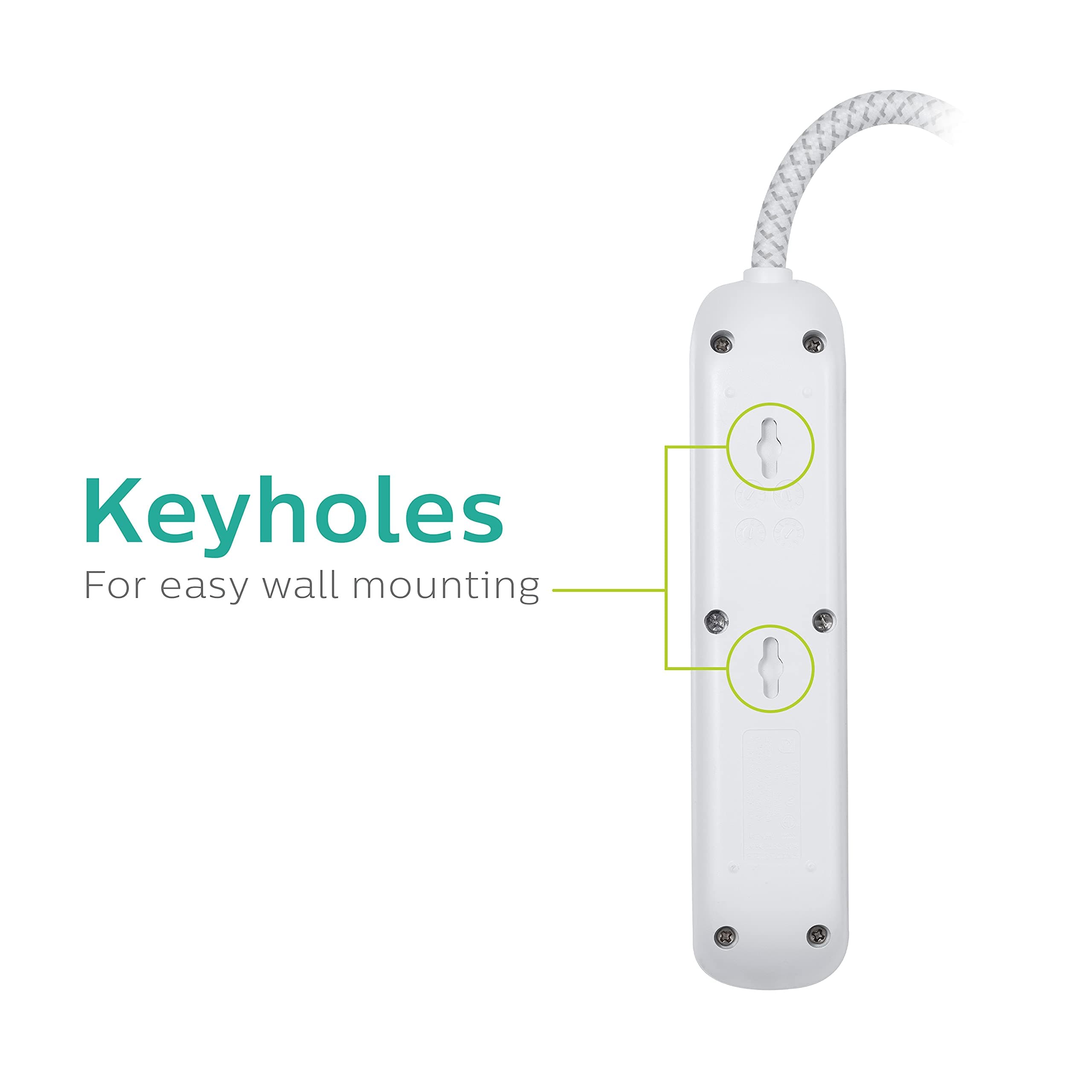 Philips Surge Protector Power Strip, 3 Outlet Surge Protector, 6Ft Cord Power St - Thumbnail 5