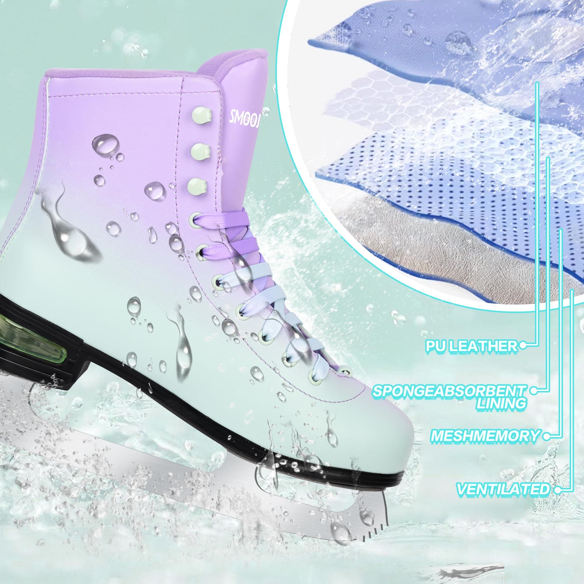 SMOOJOY Figure Ice Skates for Women and Men - Air Cushion Deluxe Hockey Ice Skat - Thumbnail 5