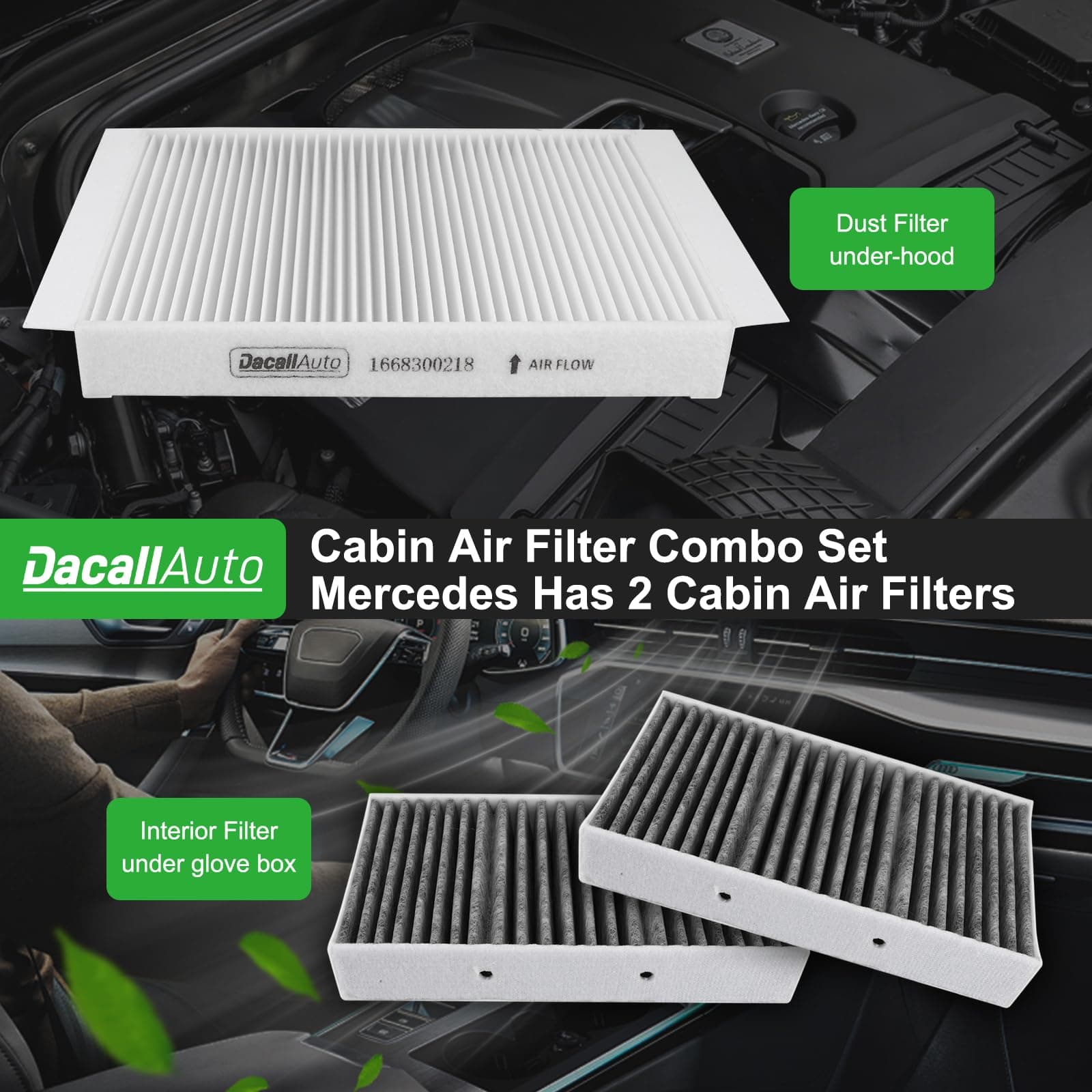 Dacall Cabin Air Filter Set Fits for Mercedes 2016-2019 GLE400 GLE350 GLE550e GL - Thumbnail 6