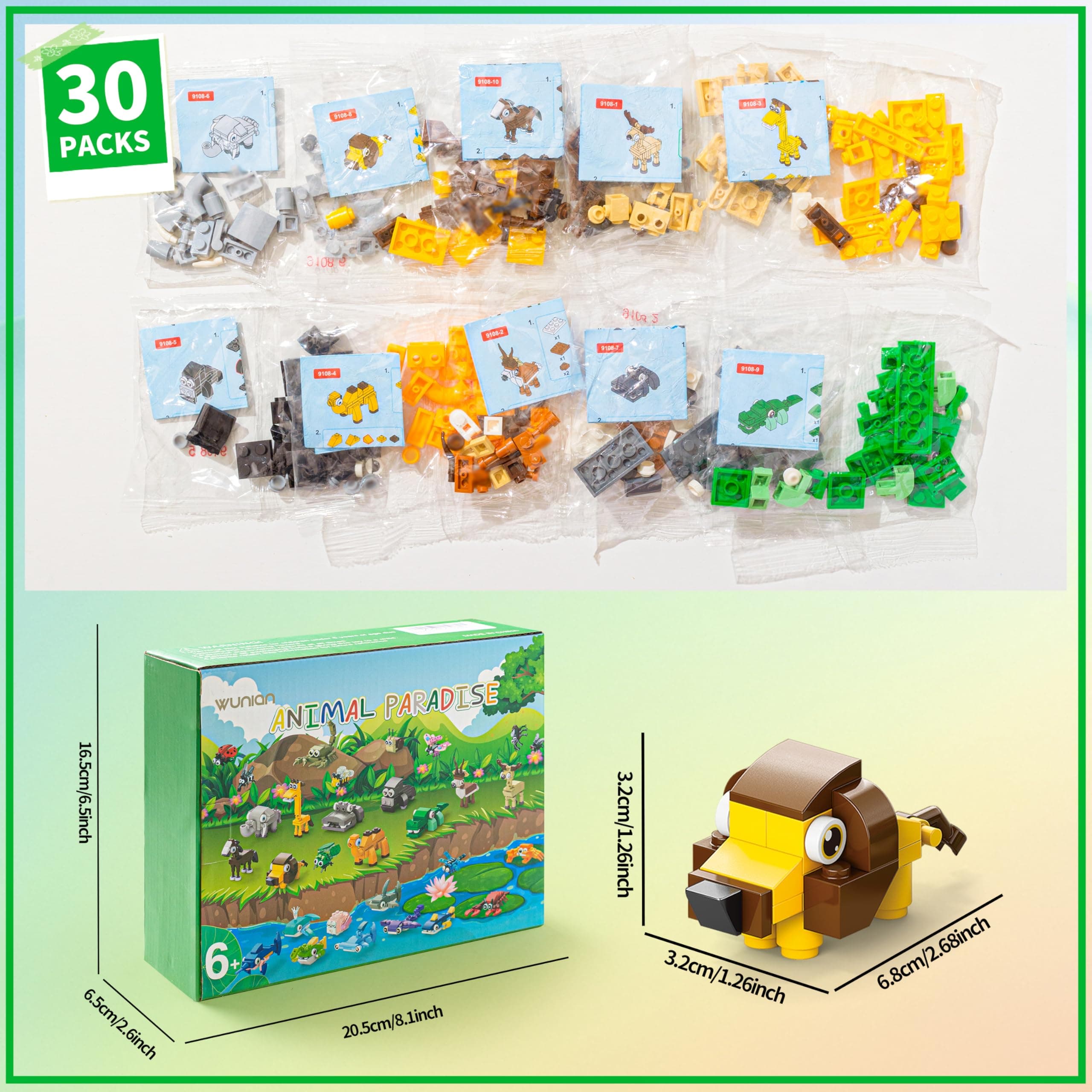 WuNian 30 Packs Party Favors for Kids, 888 PCS Animal Building Blocks Mini Sets - Thumbnail 9