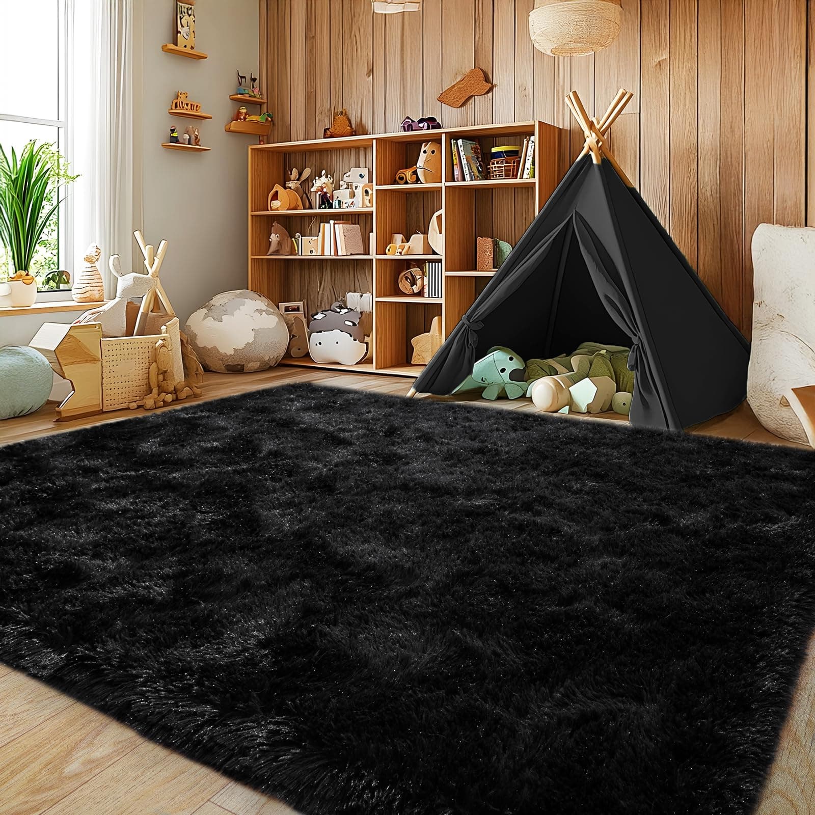 Soft Fluffy Rug for Living Room, 4x6 Black Shag Area Rug for Bedroom Living Room - Thumbnail 3
