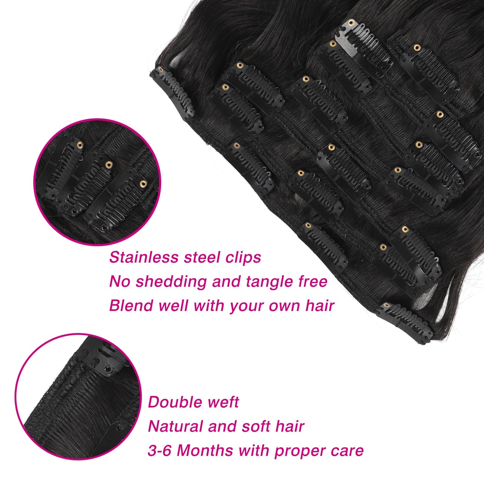 ABH AMAZINGBEAUTY HAIR Body Wave Clip ins Human Hair Wavy Clip in Hair Extension - Thumbnail 4