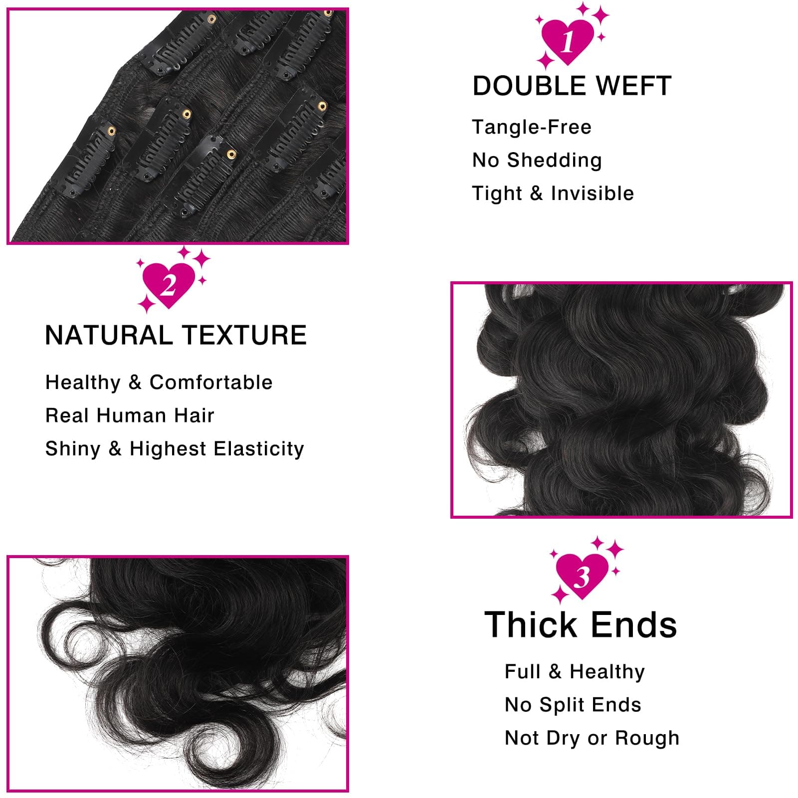 ABH AMAZINGBEAUTY HAIR Body Wave Clip ins Human Hair Wavy Clip in Hair Extension - Thumbnail 5
