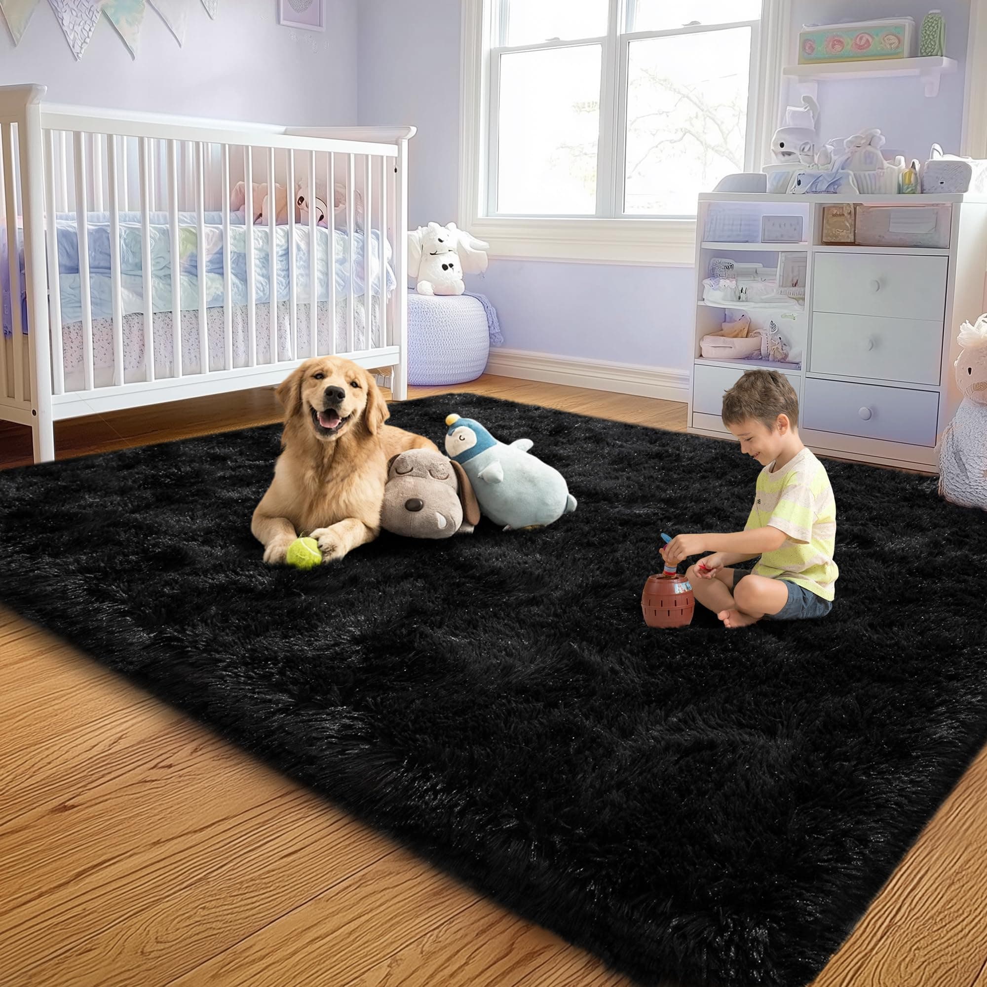 Soft Fluffy Rug for Living Room, 4x6 Black Shag Area Rug for Bedroom Living Room - Thumbnail 4