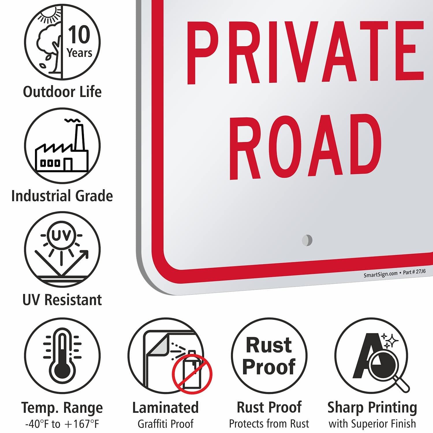 SmartSign "No Trespassing - Private Road" Sign | 12" x 18" Aluminum - Thumbnail 6