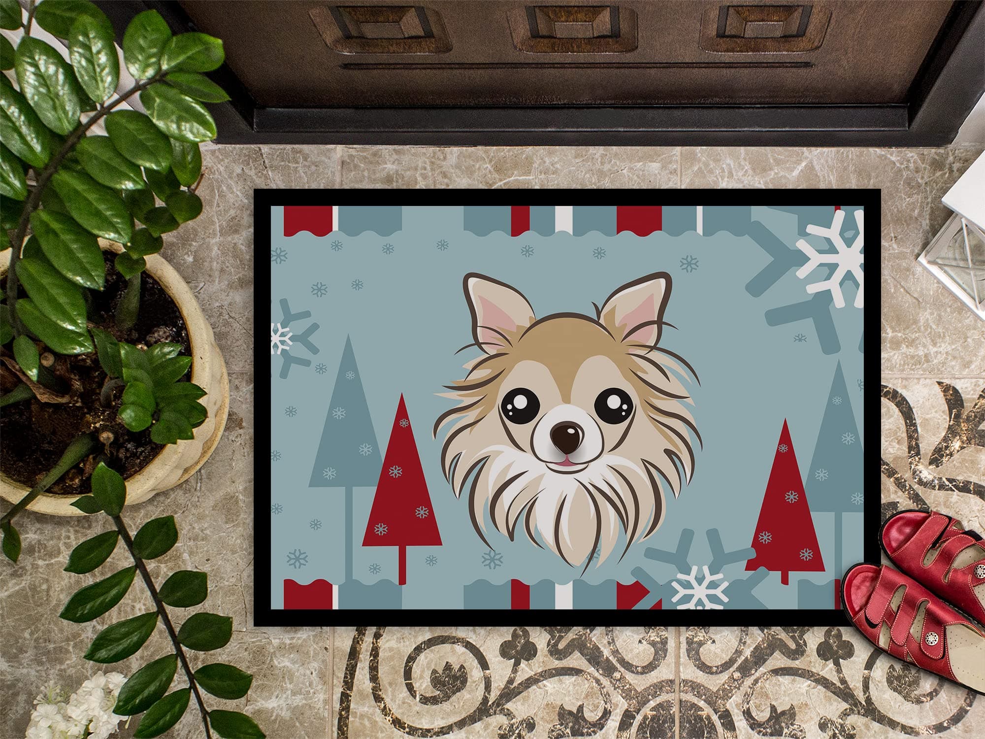 Caroline's Treasures BB1747MAT Winter Holiday Chihuahua Doormat 18x27 Front Door - Thumbnail 3