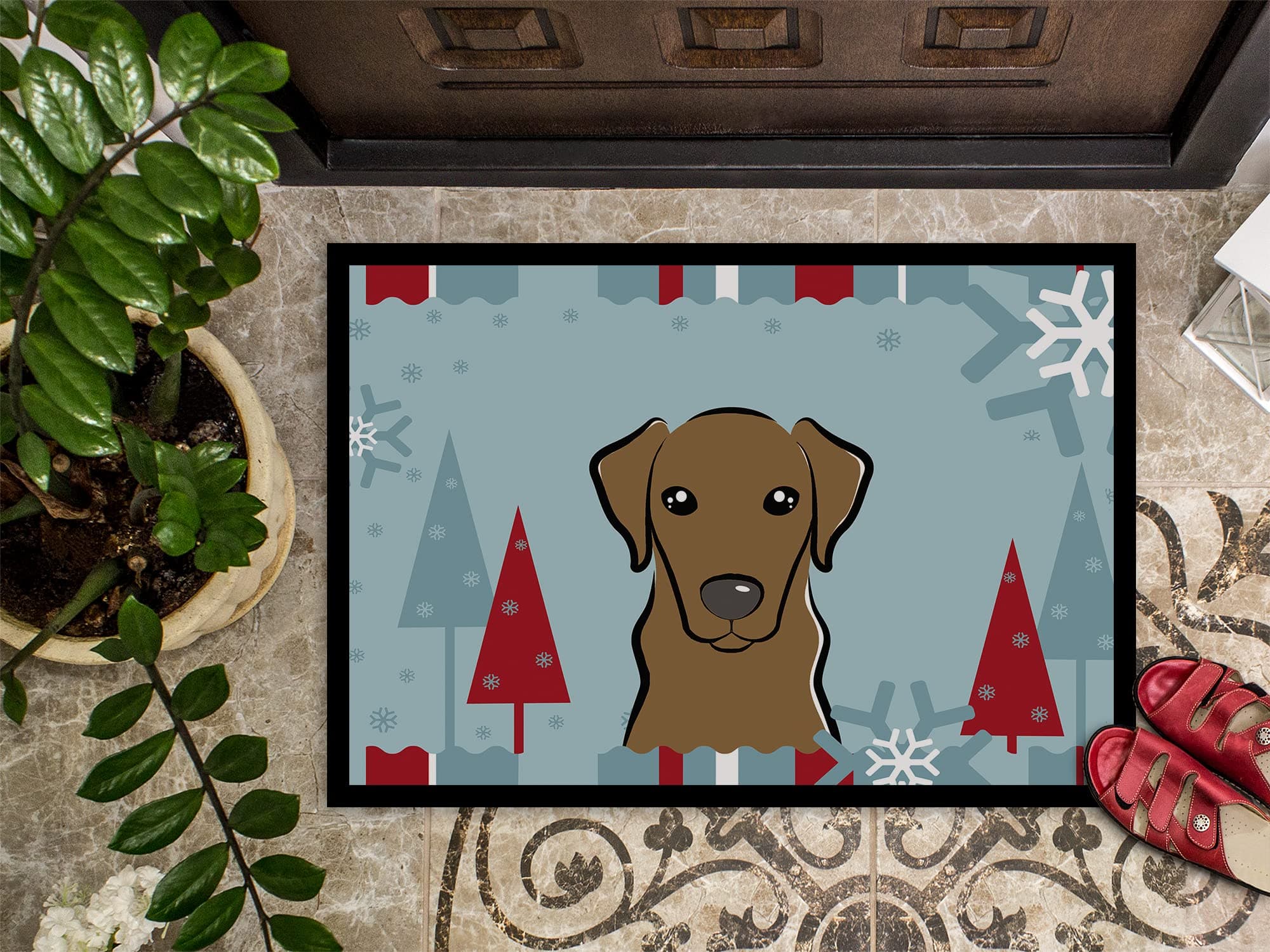 Caroline's Treasures BB1730MAT Winter Holiday Chocolate Labrador Doormat 18x27 F - Thumbnail 3