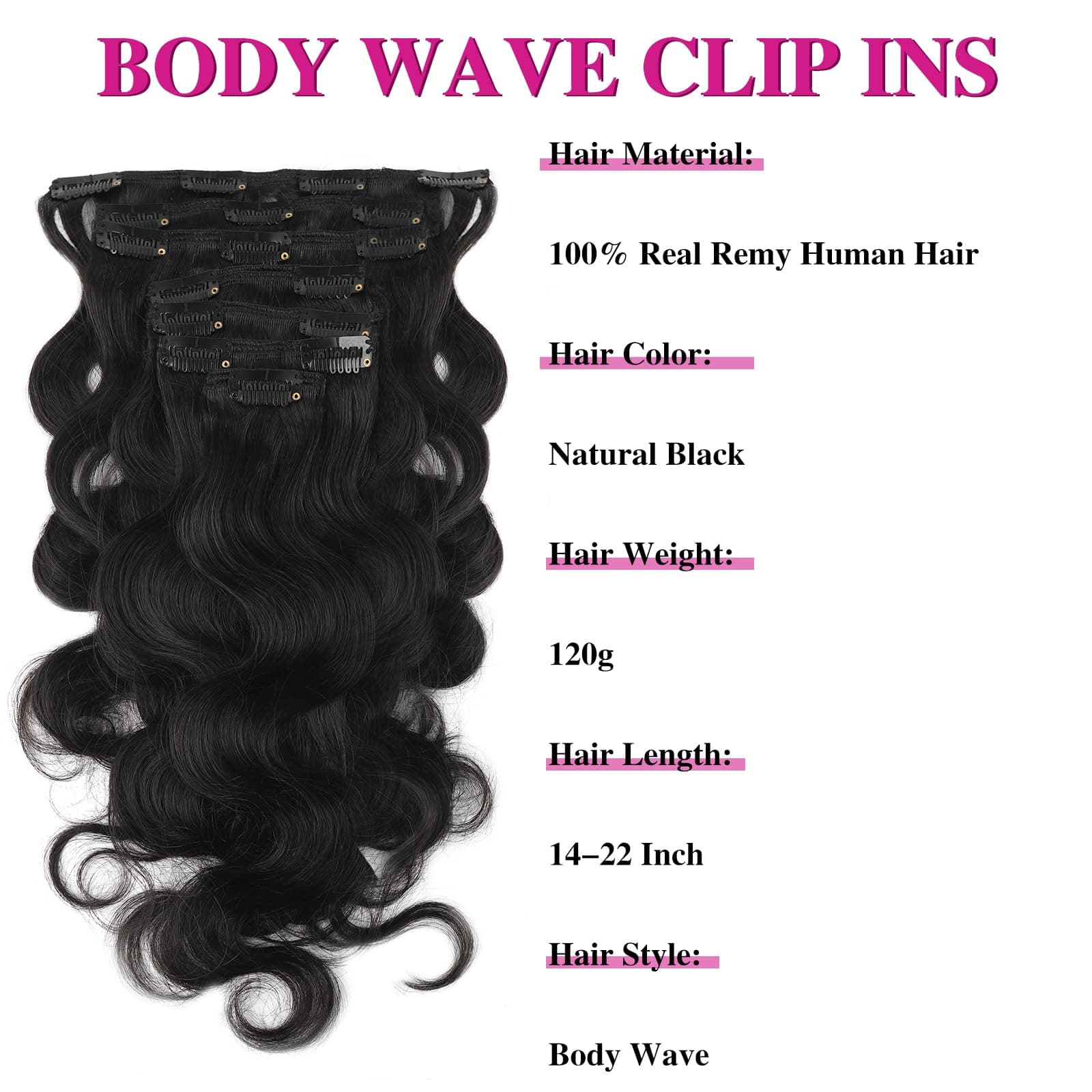 ABH AMAZINGBEAUTY HAIR Body Wave Clip ins Human Hair Wavy Clip in Hair Extension - Thumbnail 2