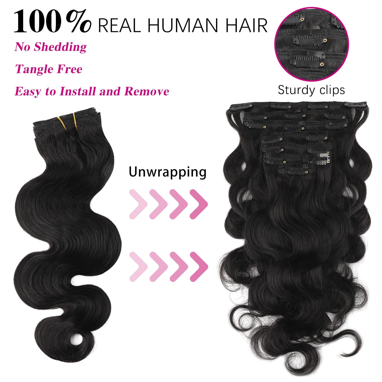 ABH AMAZINGBEAUTY HAIR Body Wave Clip ins Human Hair Wavy Clip in Hair Extension - Thumbnail 3