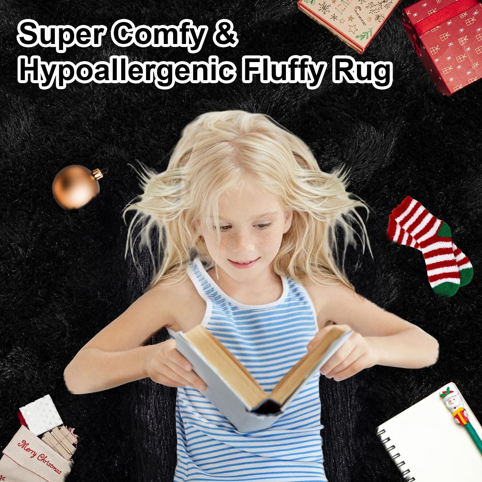 Soft Fluffy Rug for Living Room, 4x6 Black Shag Area Rug for Bedroom Living Room - Thumbnail 7