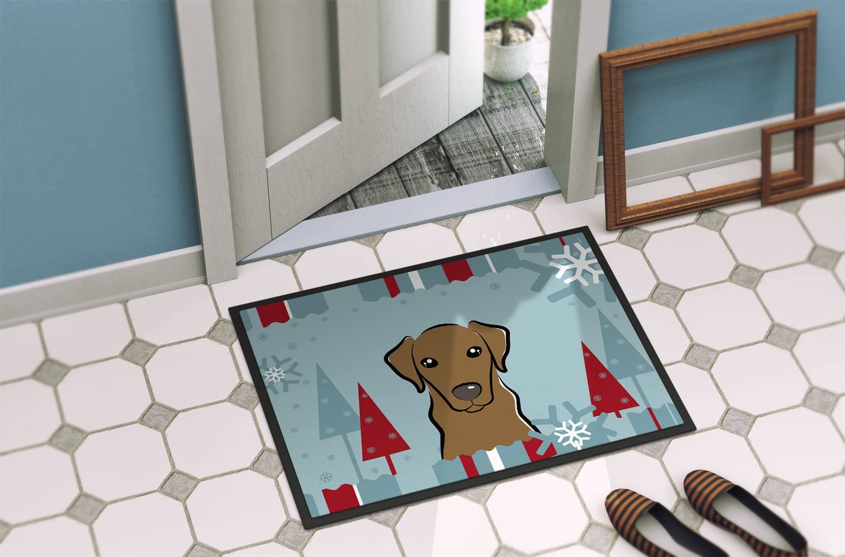 Caroline's Treasures BB1730MAT Winter Holiday Chocolate Labrador Doormat 18x27 F - Thumbnail 4