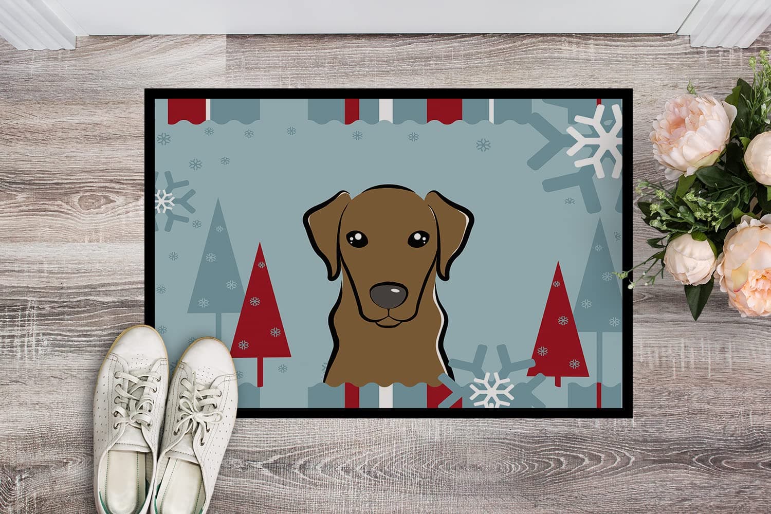 Caroline's Treasures BB1730MAT Winter Holiday Chocolate Labrador Doormat 18x27 F - Thumbnail 2