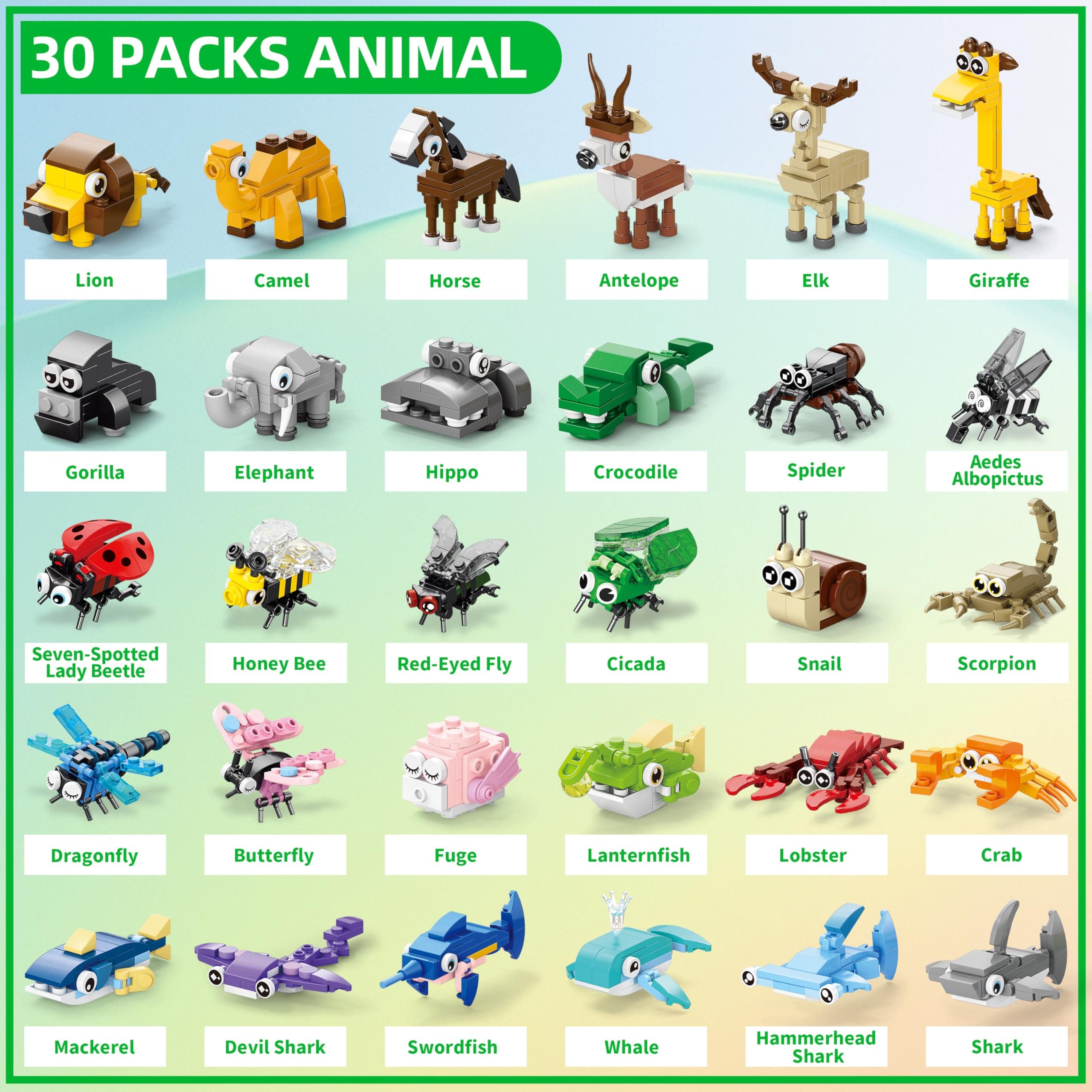 WuNian 30 Packs Party Favors for Kids, 888 PCS Animal Building Blocks Mini Sets - Thumbnail 4