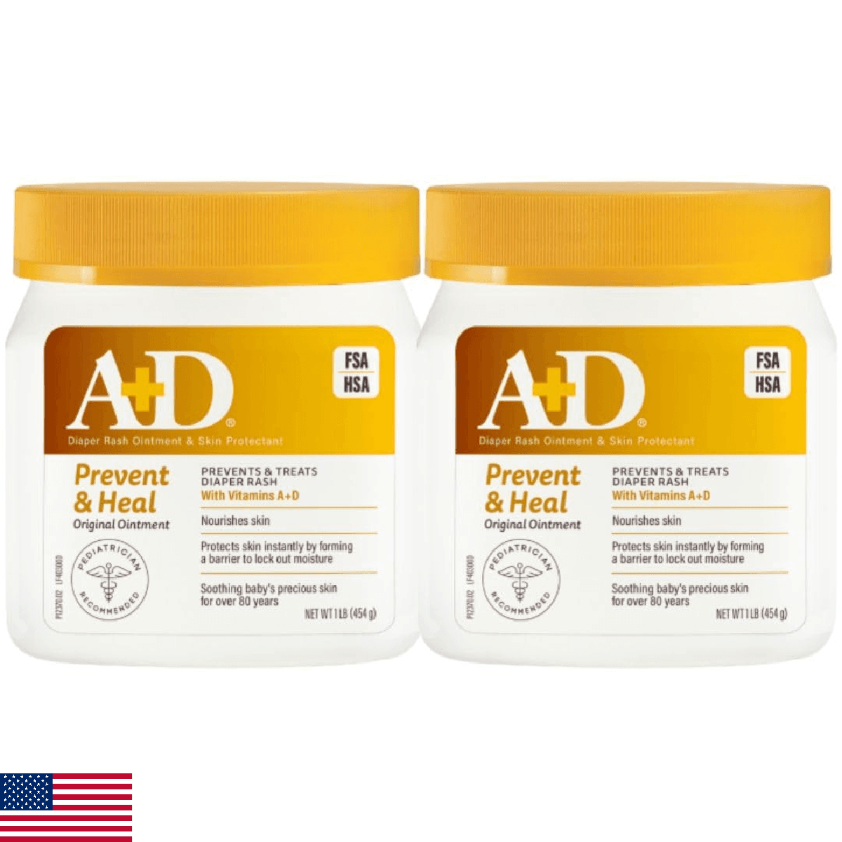A+D Original Diaper Rash Ointment, 1 Pound Jar Pack of 2 - Image 1