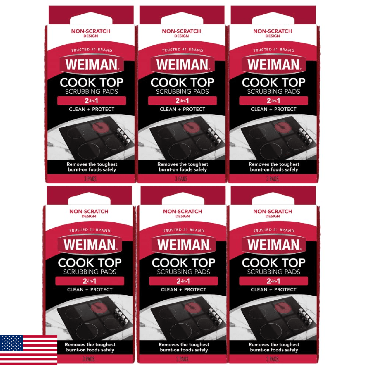 Weiman Cook Top Scrubbing Pads 3 Count 6 Per Case - Image 1