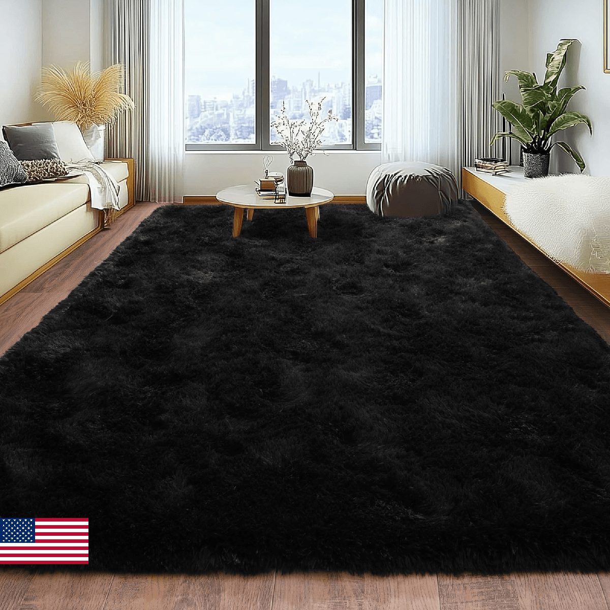 Soft Fluffy Rug for Living Room, 4x6 Black Shag Area Rug for Bedroom Living Room - Image 1