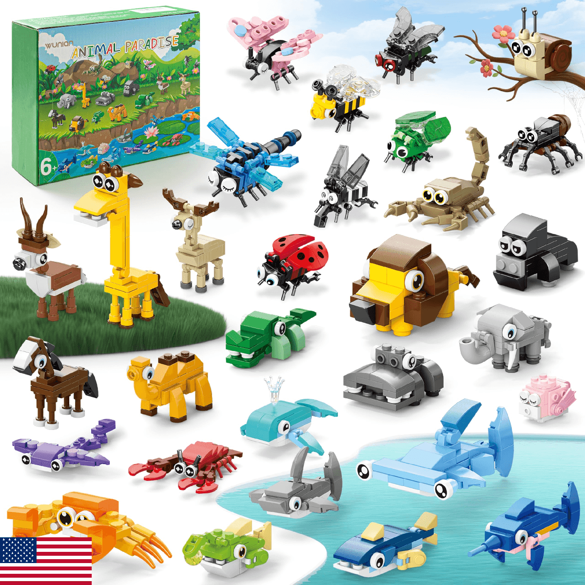 WuNian 30 Packs Party Favors for Kids, 888 PCS Animal Building Blocks Mini Sets - Image 1