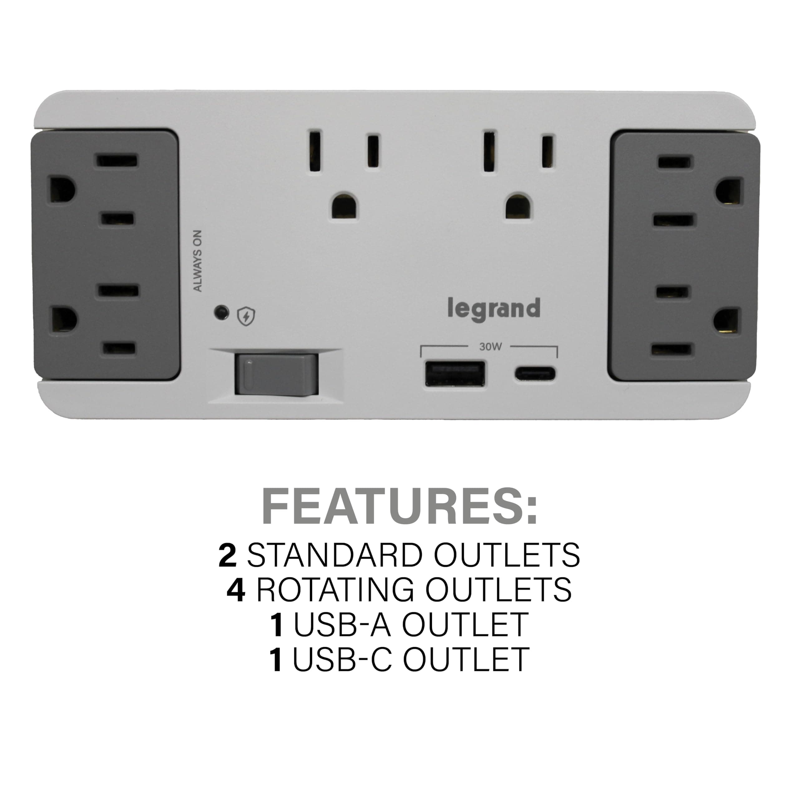 On-Q 6 Outlet Enclosure Surge Protector with One USB-A and One USB-C - Thumbnail 2